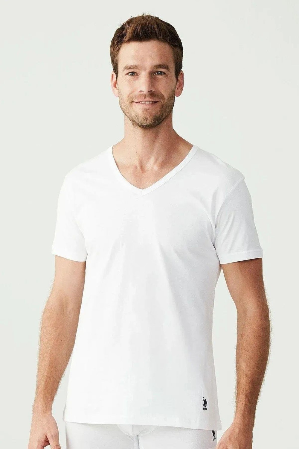 U.S. Polo Assn. 90001 Erkek Siyah Pamuklu Battal Beden 2 Li V Yaka T-Shirt