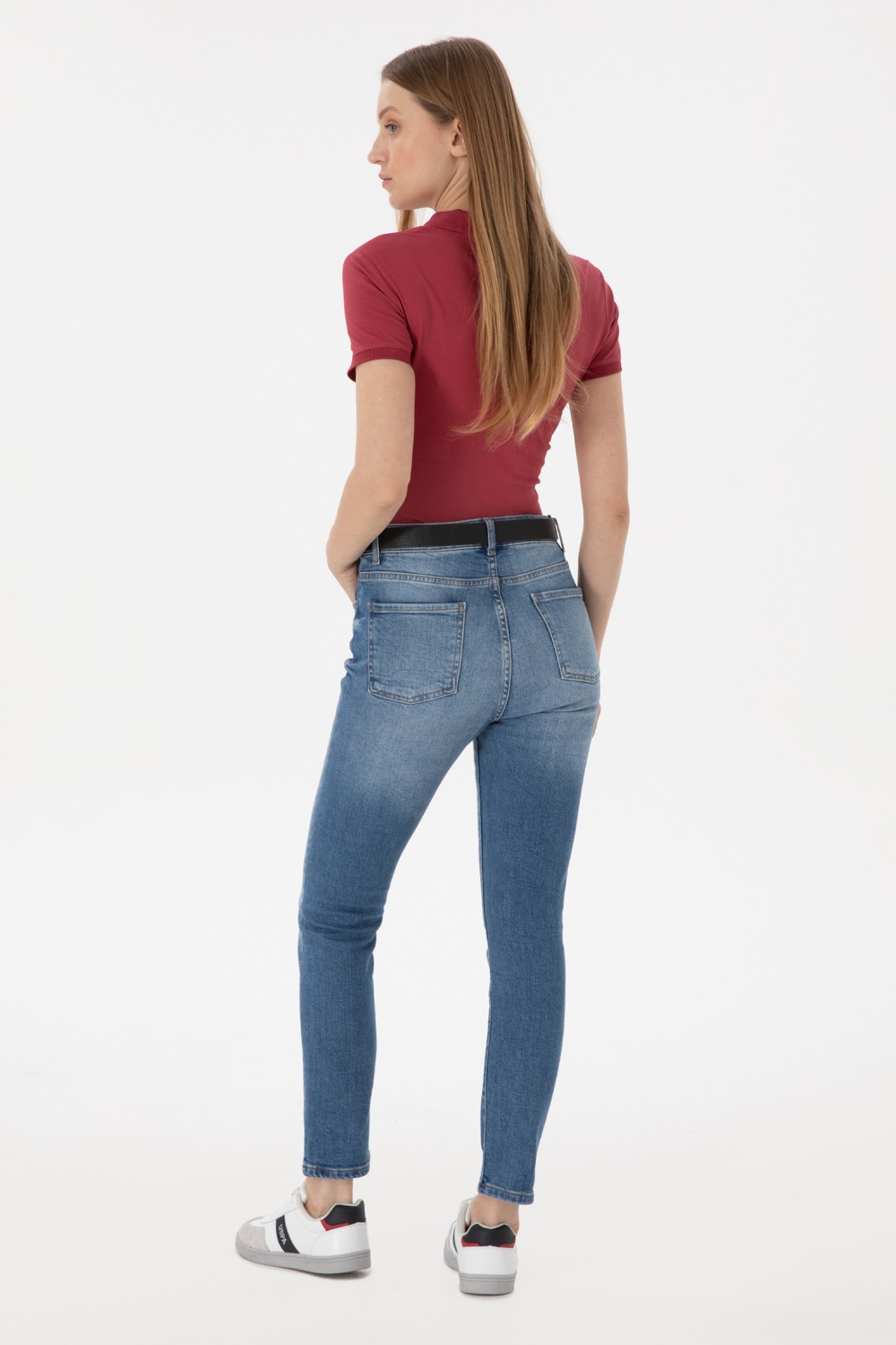 U.S. Polo Assn. Kadın Mavi Slim High Waist Fit Jean Pantolon 50266283-DN0022 görsel 4