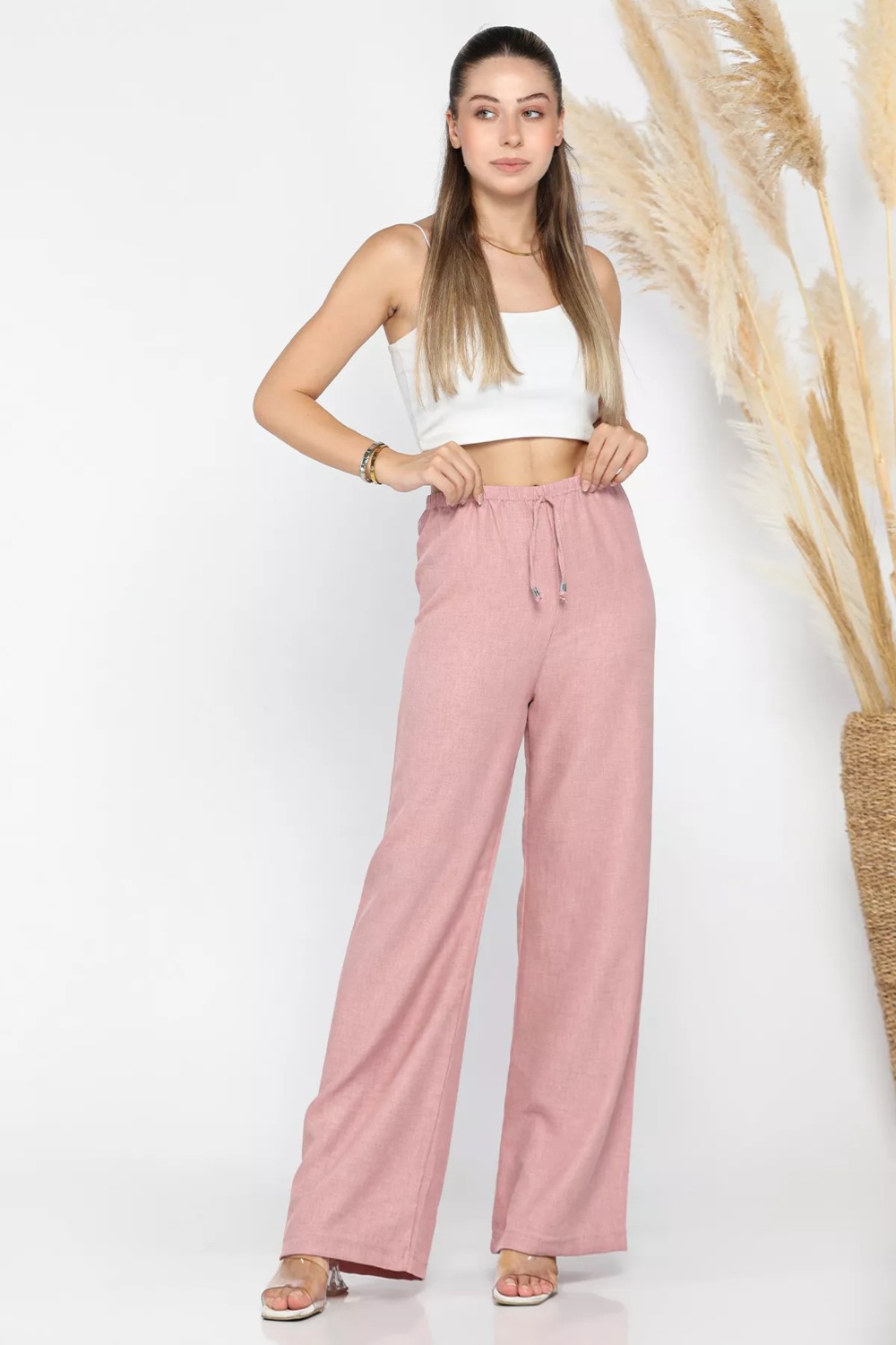 Gülseli Kadın Bel Lastikli Bol Paça Pantolon P-00012454