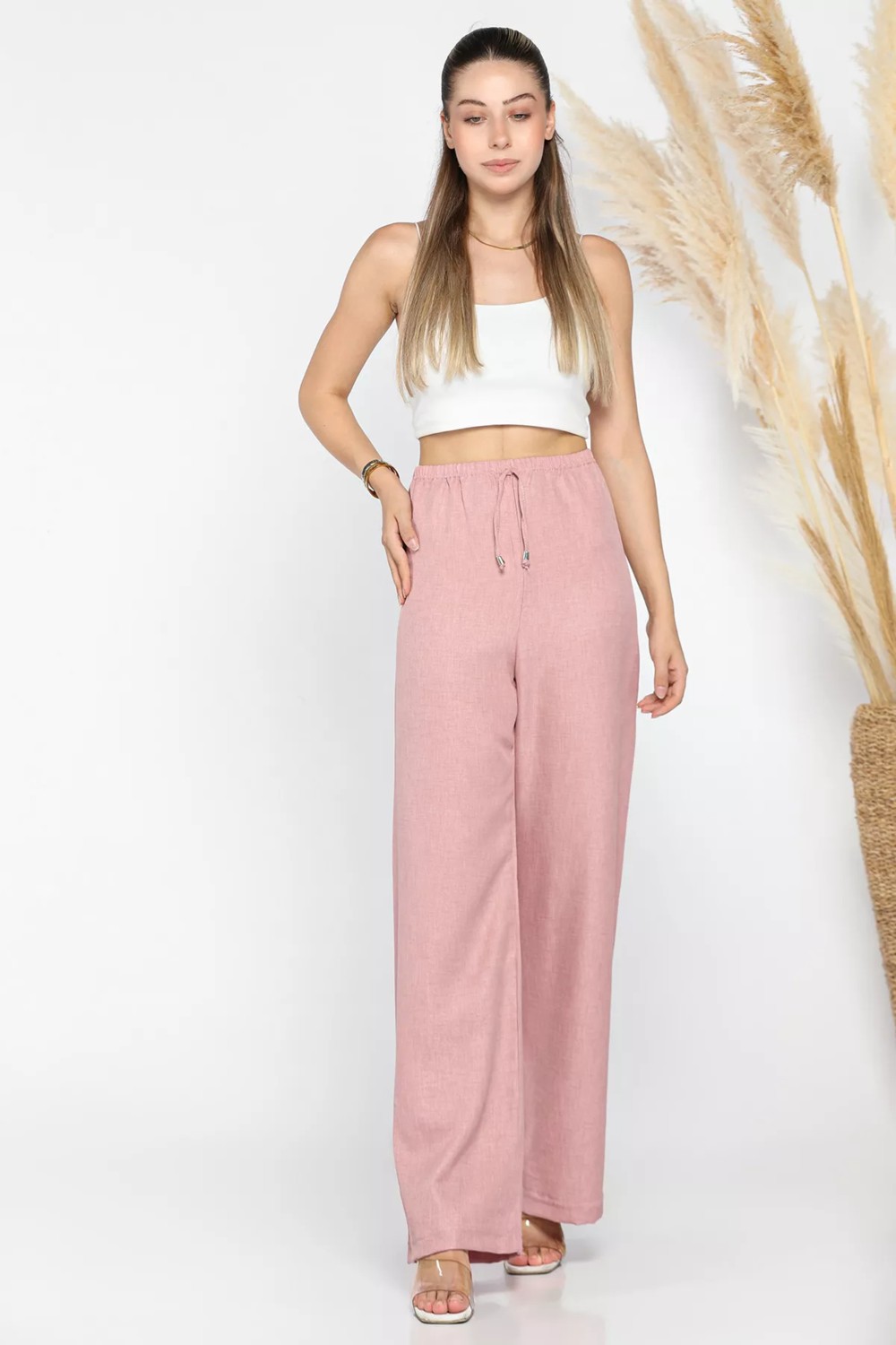 Gülseli Kadın Bel Lastikli Bol Paça Pantolon P-00012454 görsel 2