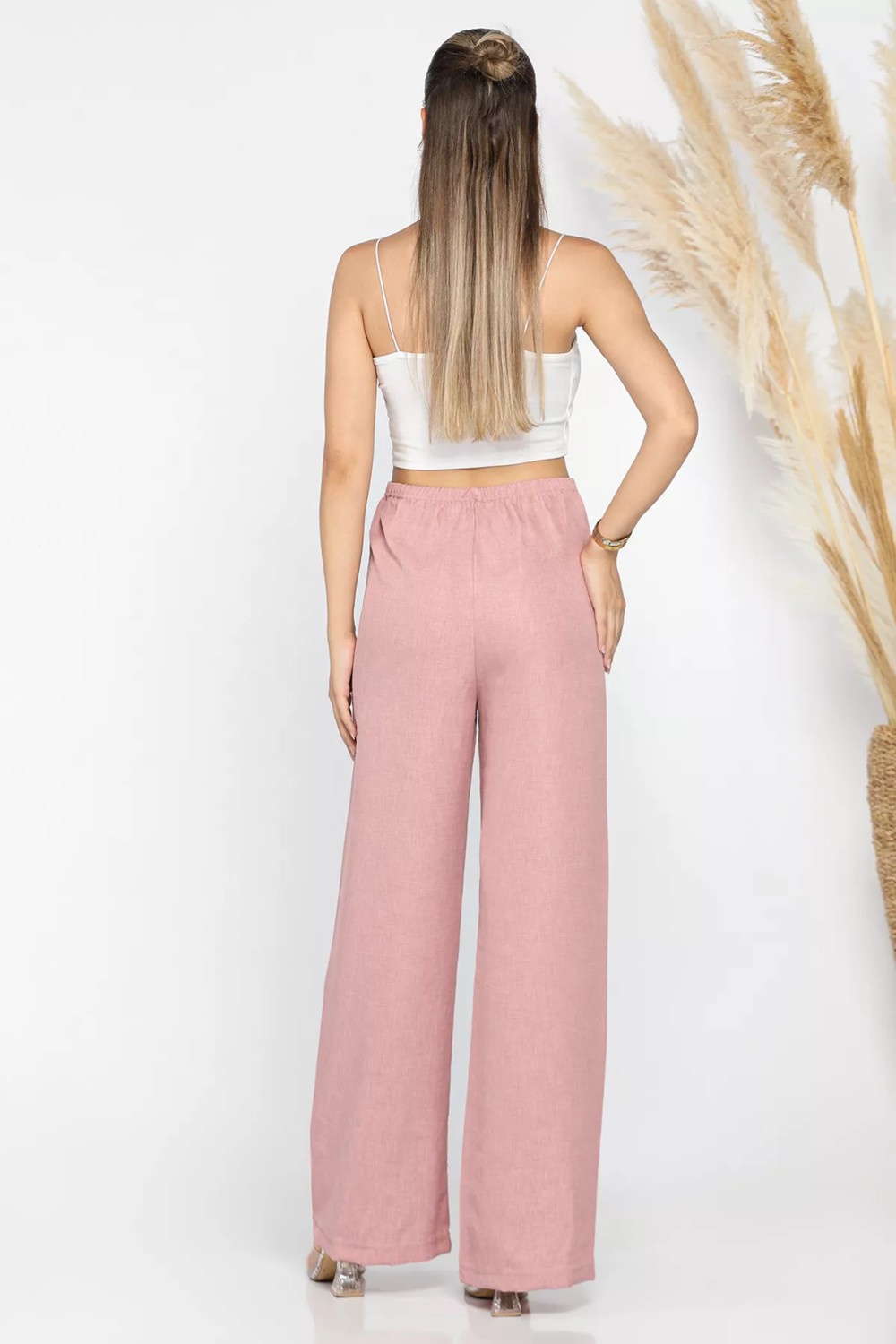 Gülseli Kadın Bel Lastikli Bol Paça Pantolon P-00012454 görsel 3