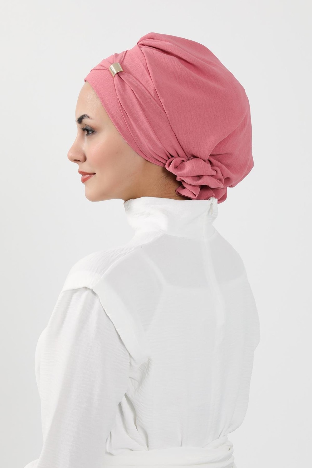 Ayşe Tasarım Aksesuarlı Hazır Türban,Koyu Pembe,HT-95 görsel 4