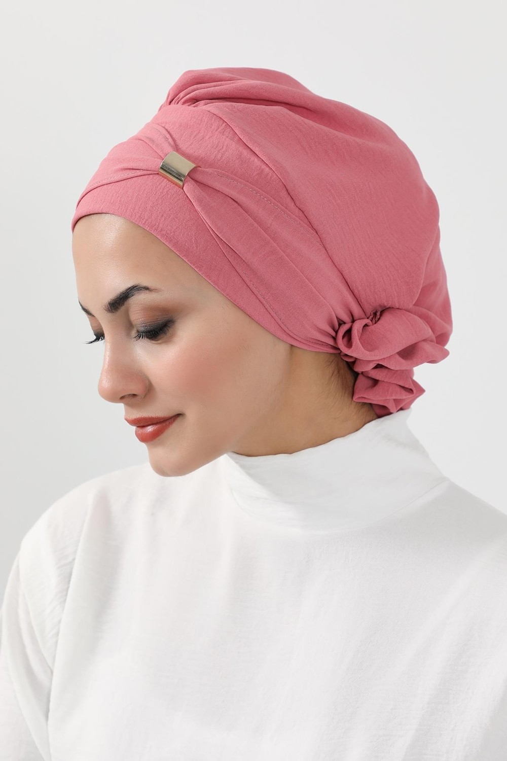 Ayşe Tasarım Aksesuarlı Hazır Türban,Koyu Pembe,HT-95 görsel 5
