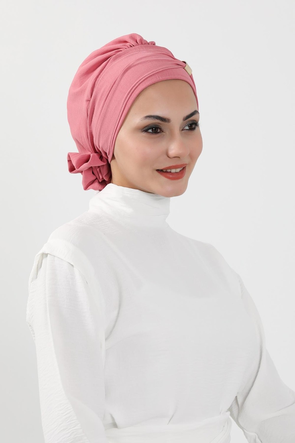 Ayşe Tasarım Aksesuarlı Hazır Türban,Koyu Pembe,HT-95 görsel 6