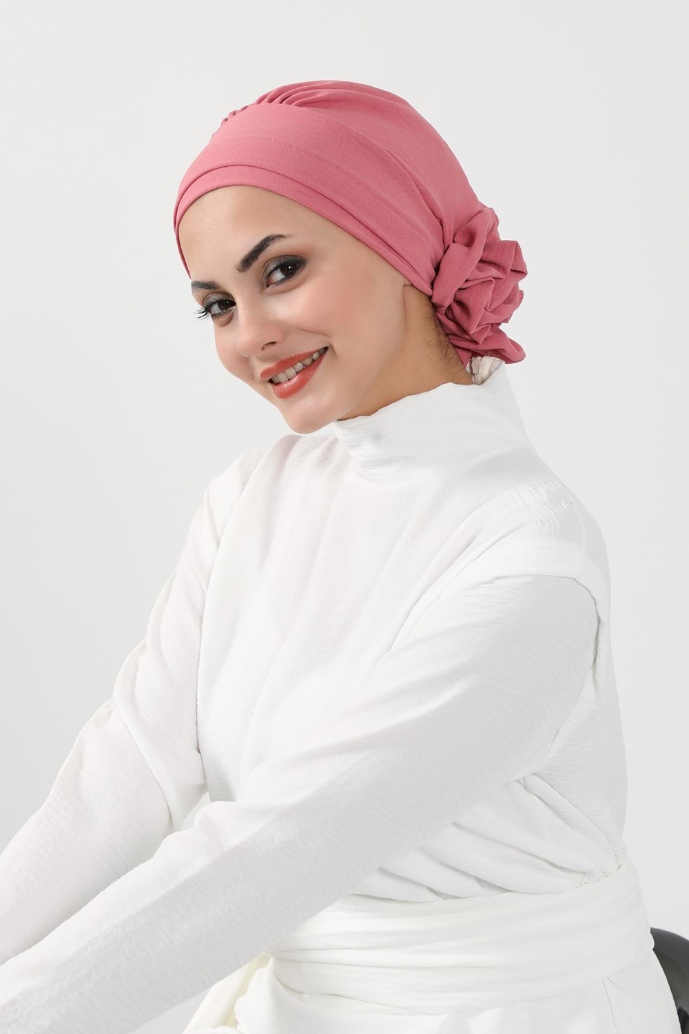 Ayşe Tasarım Zarif Hazır Türban,Koyu Pembe,HT-92 görsel 3