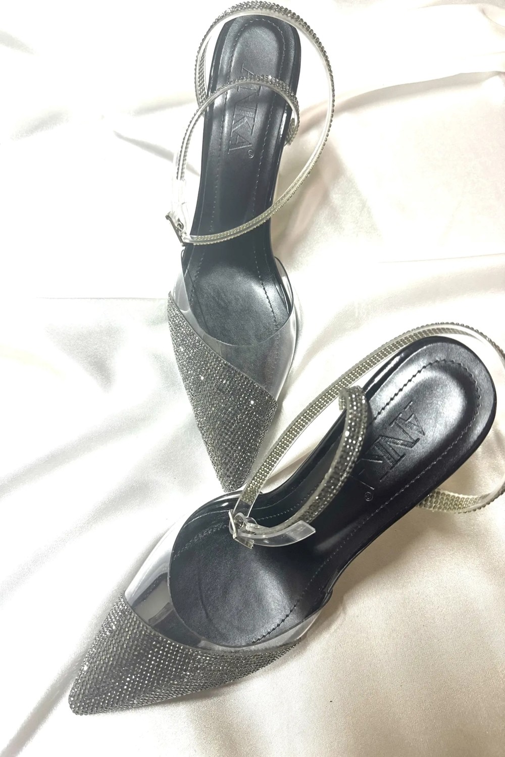 Trendy Anka Şeffaf Altın Kristal Taşlı 8 cm Şeffaf Kadeh Topuklu Düğün Nişan Abiye Ayakkabı görsel 7