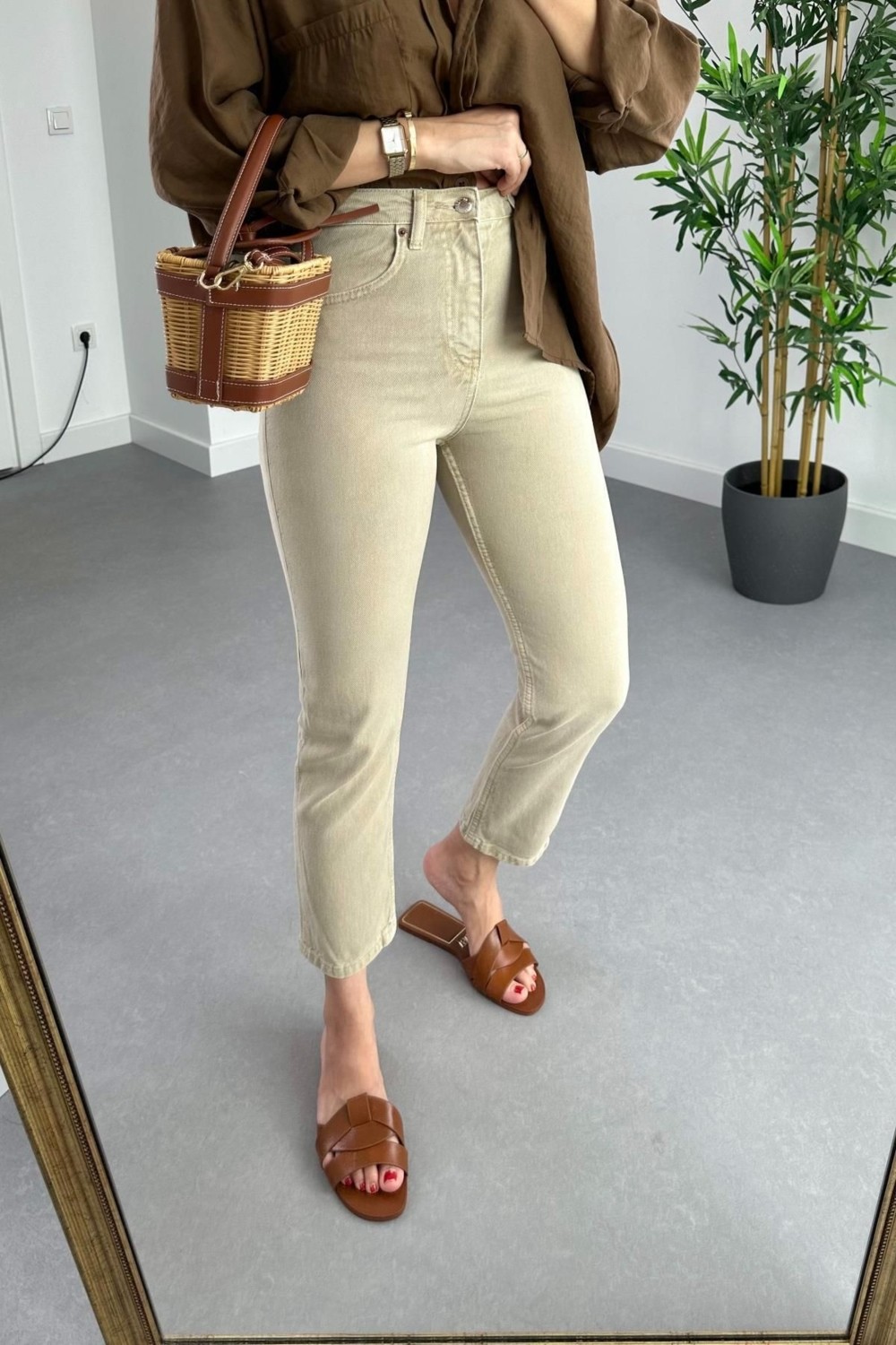 ByCukurovaFrango Mona Beyaz Mom Jean Kadın Boyfriend Yüksek Bel Likralı Kot Pantolon görsel 5