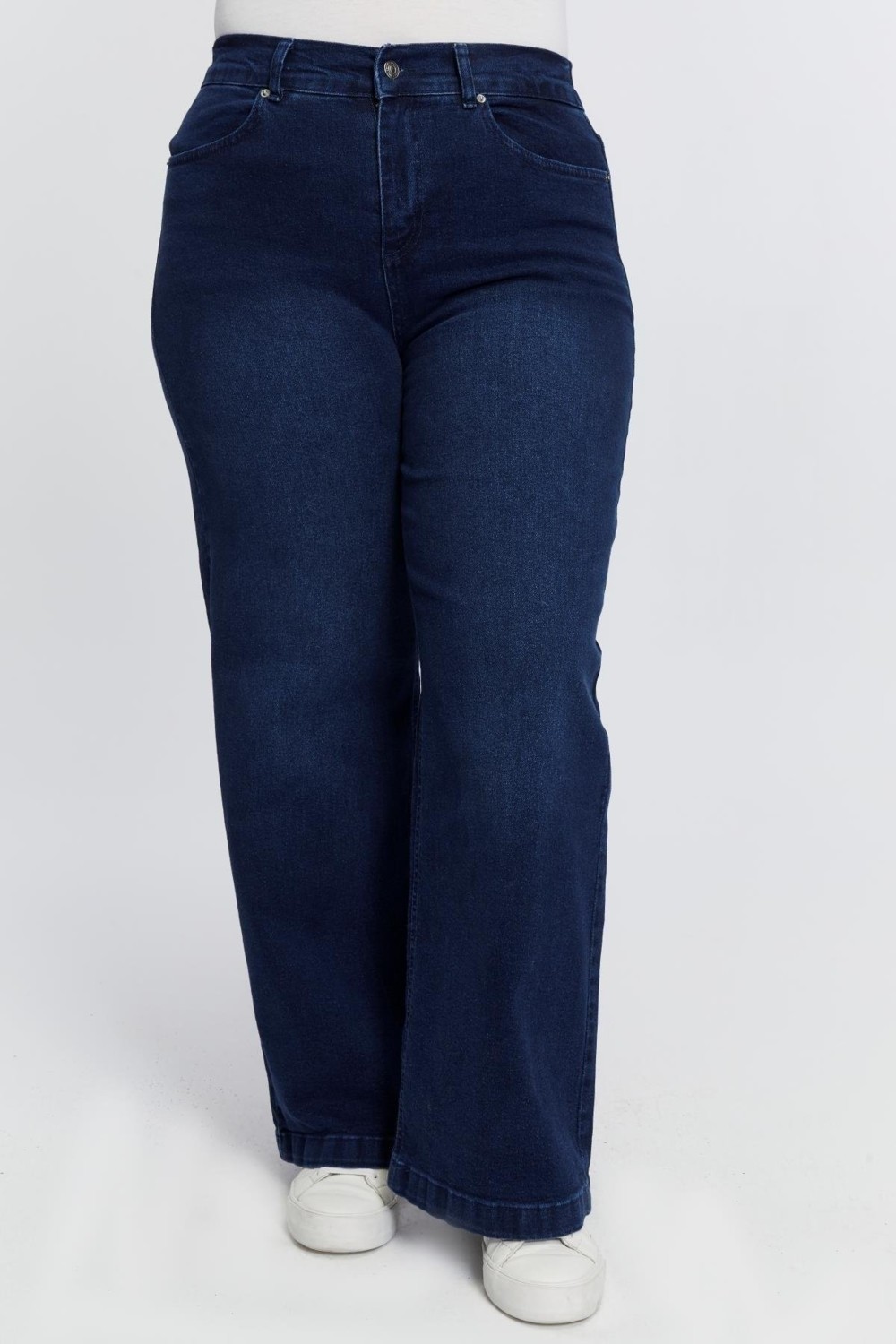 Imagine Giyim Büyük Beden Kadın Beli Lastikli Full Likralı Bol Paça Lacivert Kot Pantolon, Rahat ve Şık Tasarım!