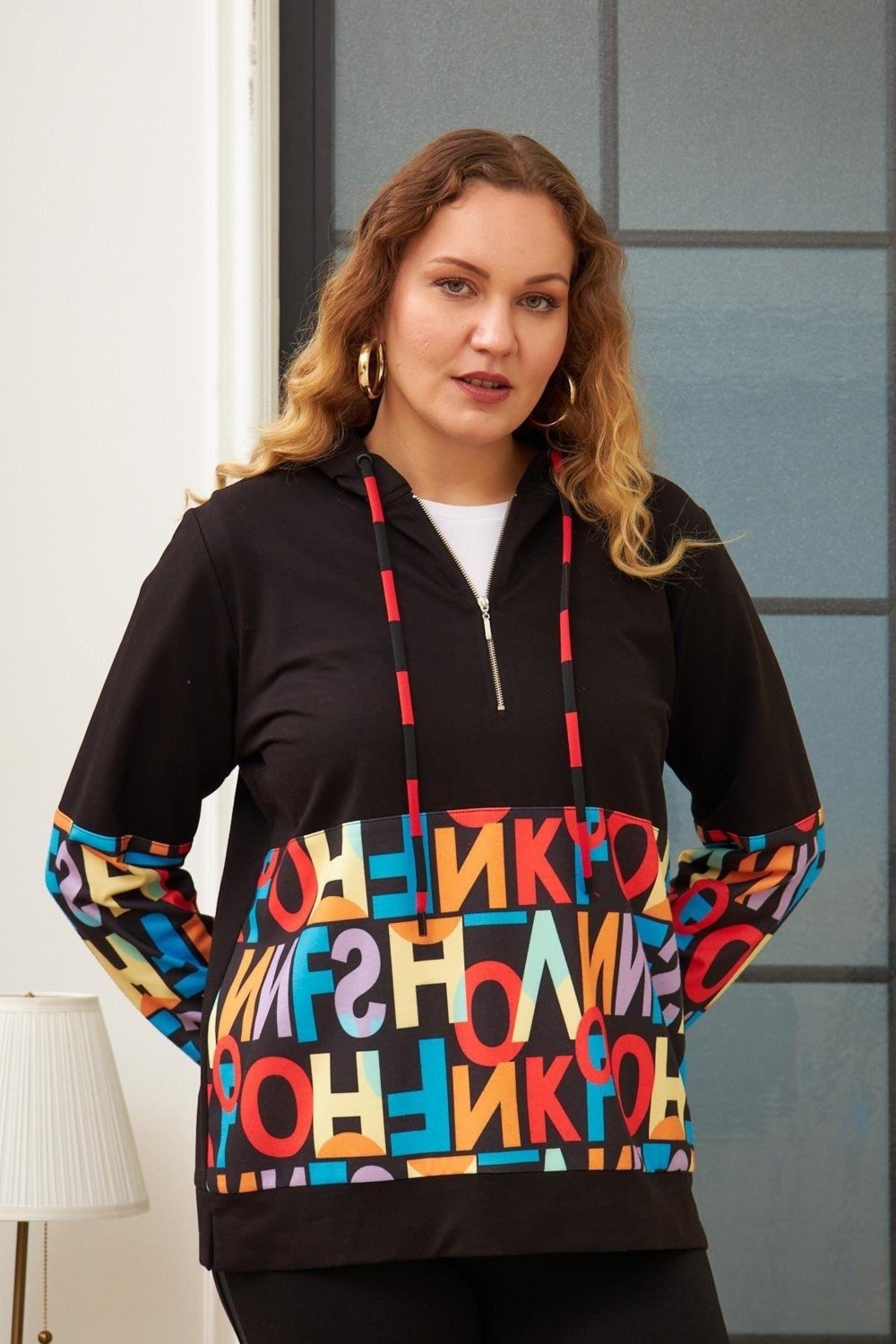 Imagine Giyim Harf Baskılı Iki Iplik Büyük Beden Siyah Sweatshirt görsel 2