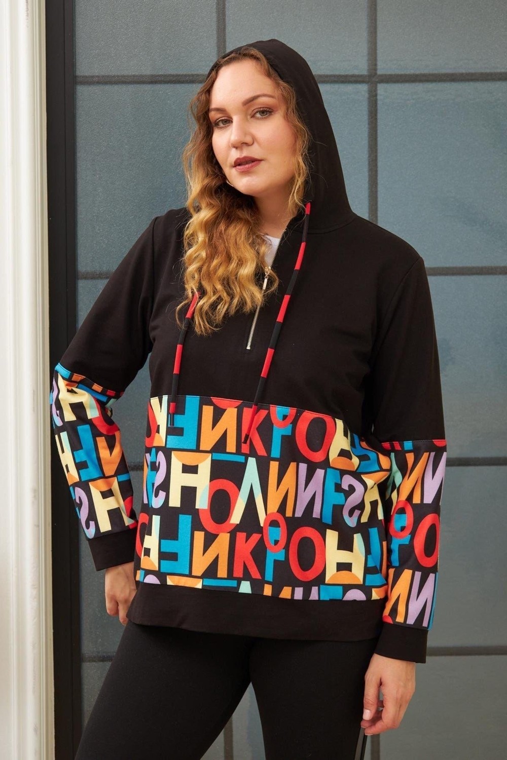 Imagine Giyim Harf Baskılı Iki Iplik Büyük Beden Siyah Sweatshirt görsel 3