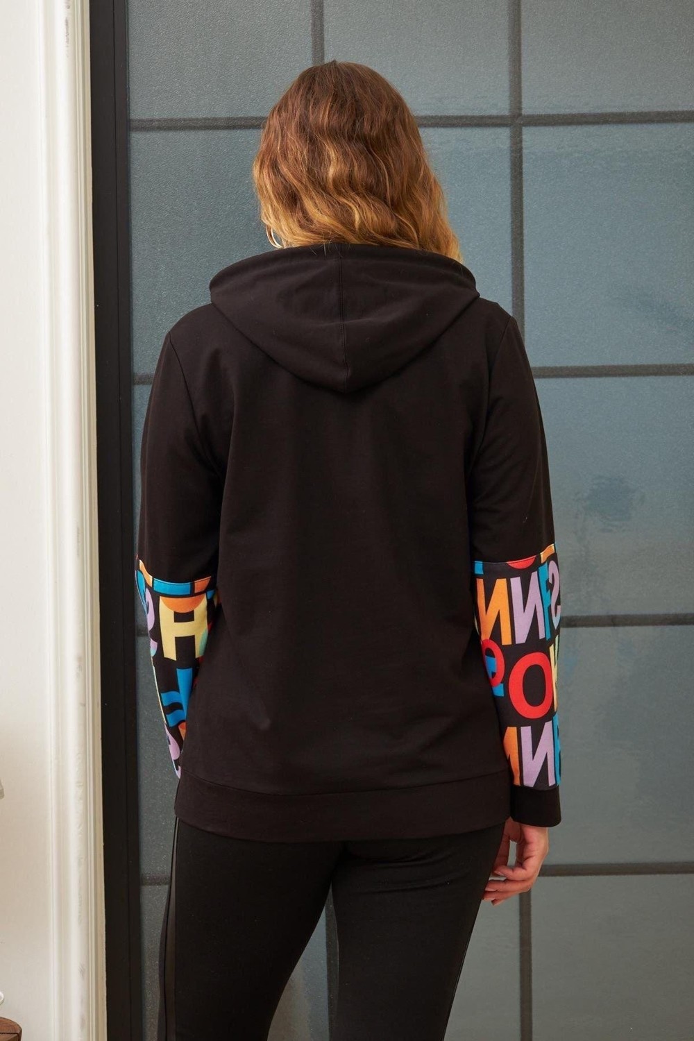 Imagine Giyim Harf Baskılı Iki Iplik Büyük Beden Siyah Sweatshirt görsel 4
