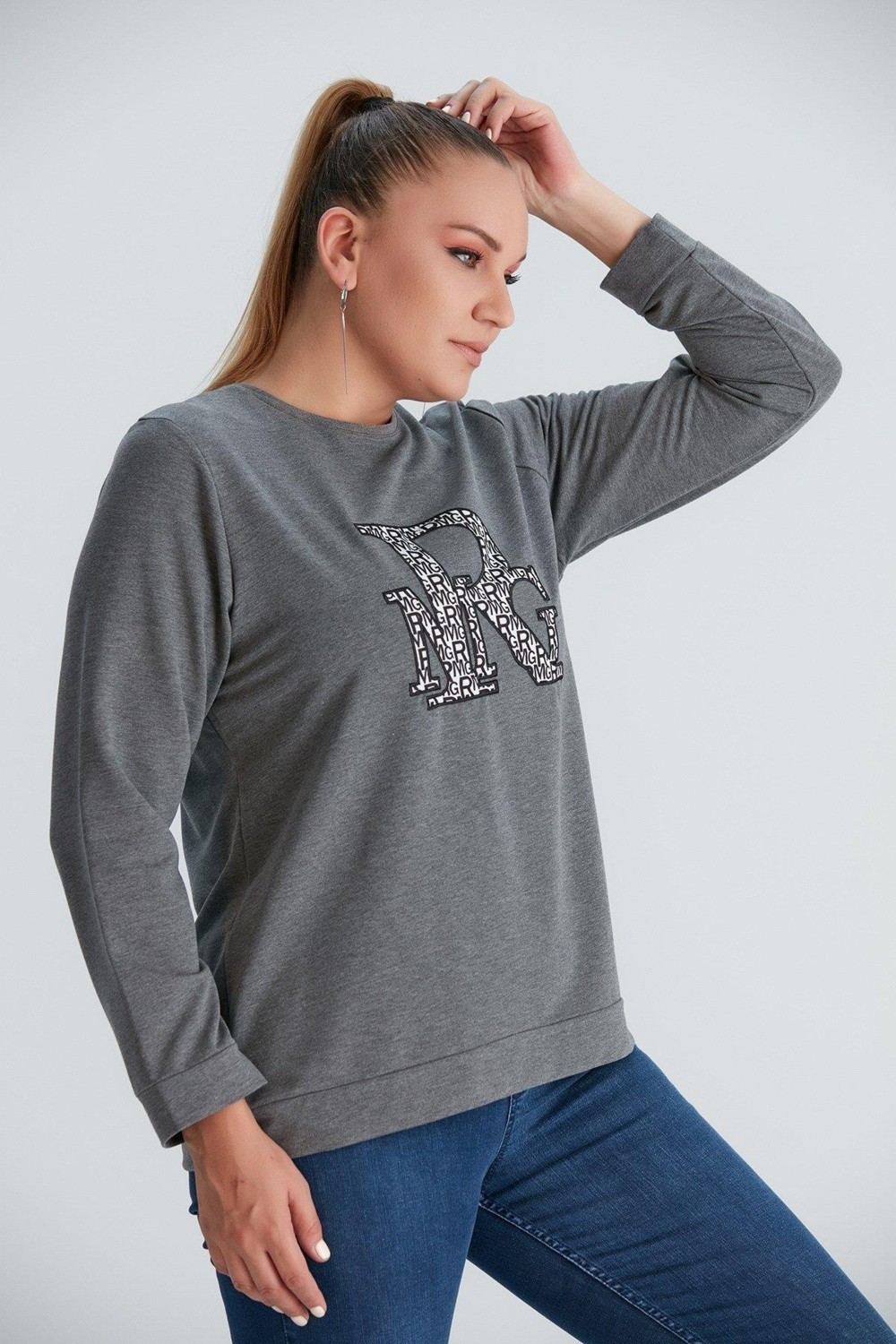 Imagine Giyim Baskılı Nakış Detaylı Büyük Beden Sweatshirt görsel 2