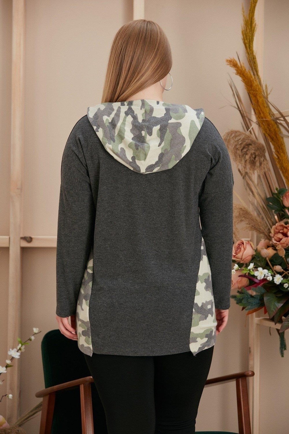 Imagine Giyim Kamuflaj Garnili Büyük Beden Füme Sweatshirt görsel 3