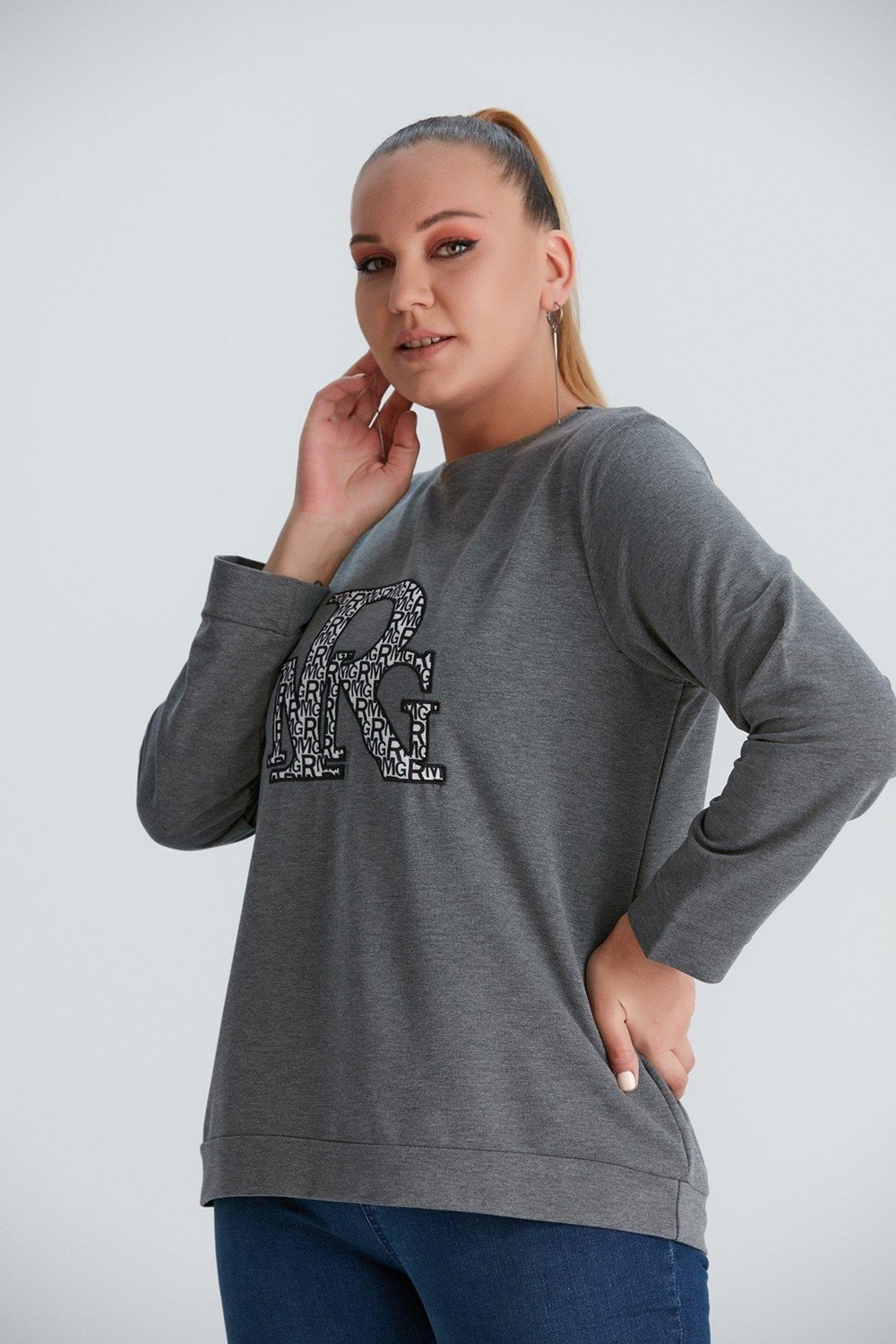 Imagine Giyim Baskılı Nakış Detaylı Büyük Beden Sweatshirt görsel 8