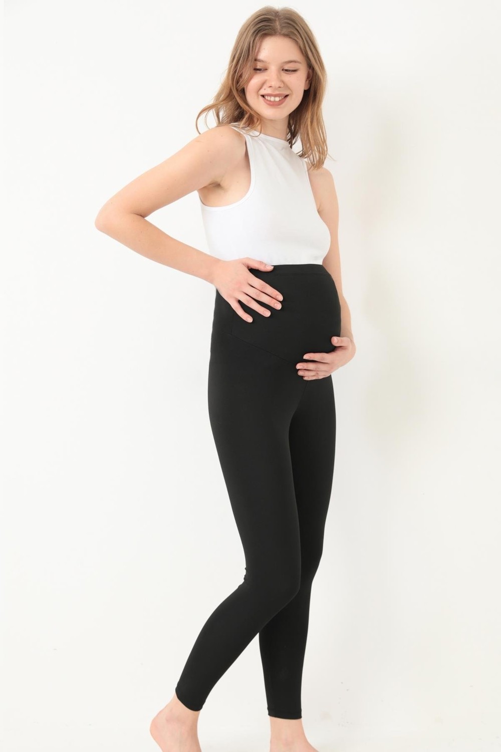 Cottonhill Beauty Cottonhill Siyah Şardonlu Beli Ayarlanabilir Yüksek Bel Hamile Tayt görsel 5