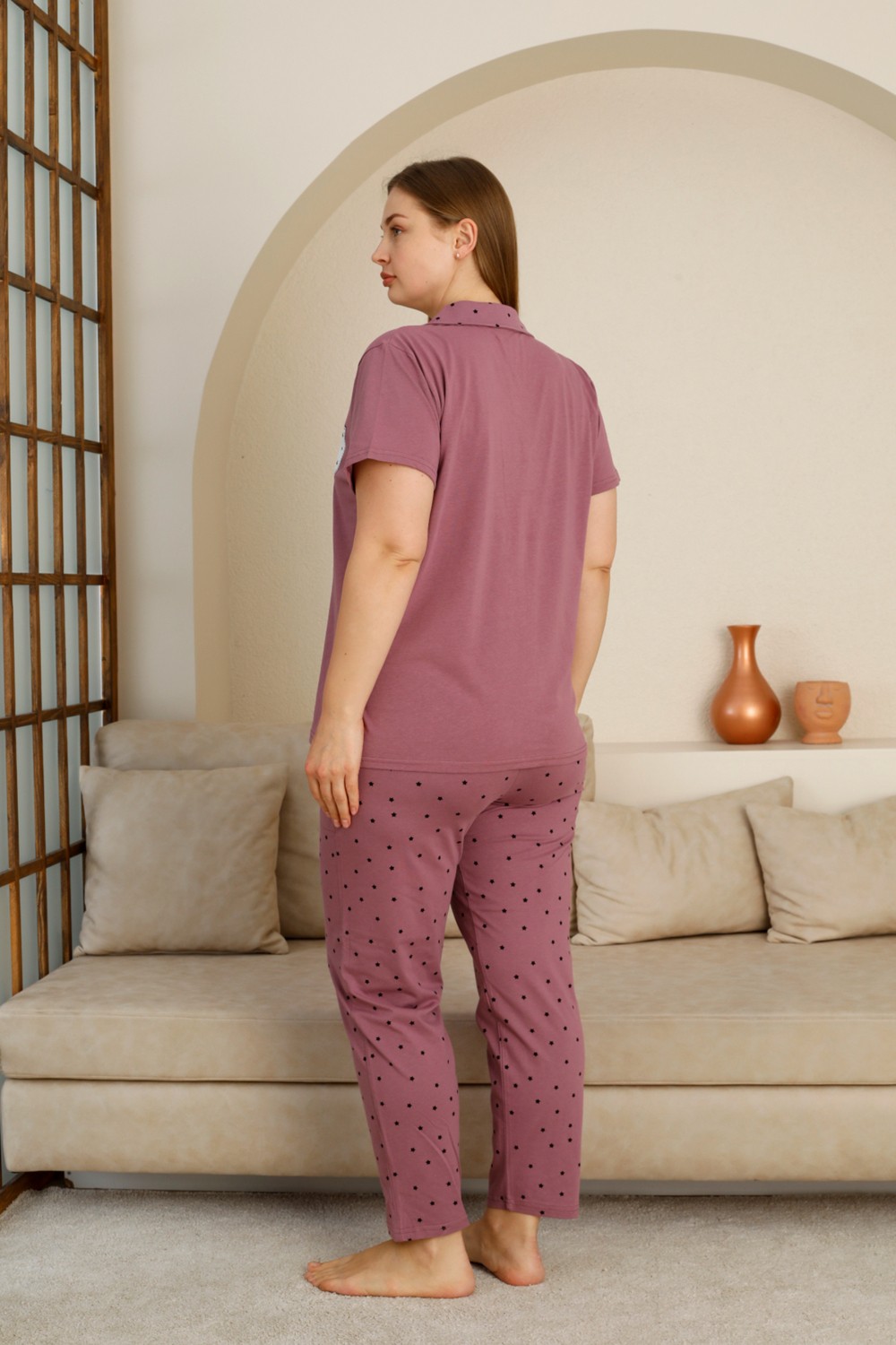 Nisanca Pamuk Düğmeli Kadın Pijama Takımı, Rahat ve Şık Gömlek Pijama Tasarımı - Geniş Beden Aralığı görsel 3