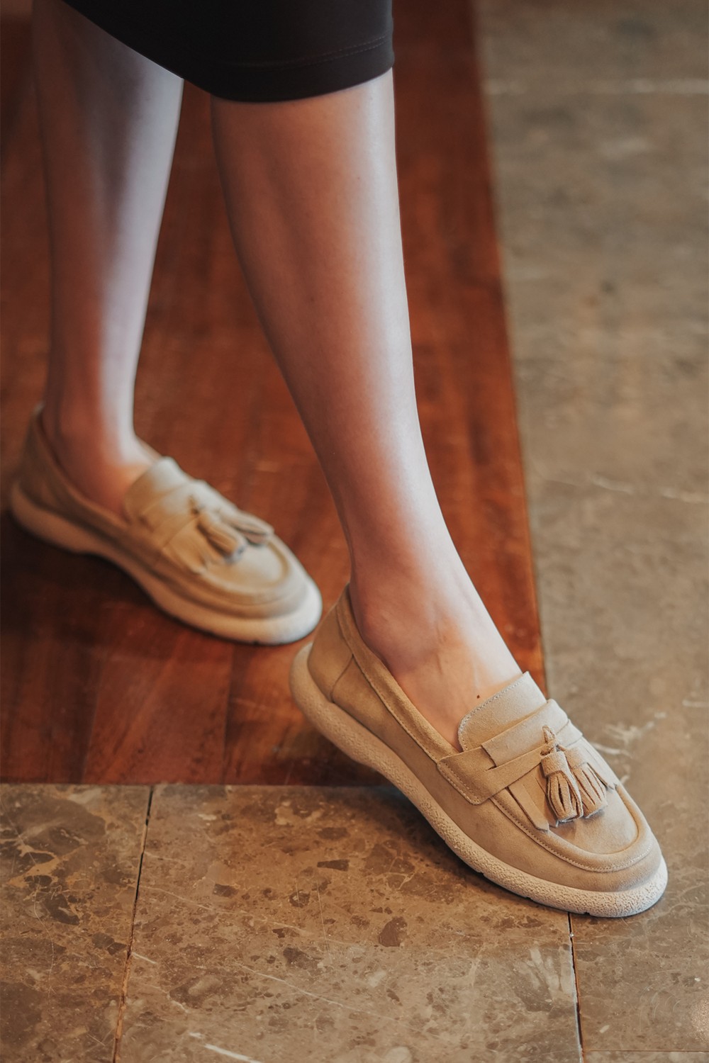 Marjin Kadın Hakiki Deri Loafer Günlük Ayakkabı Suma Bej Süet görsel 6