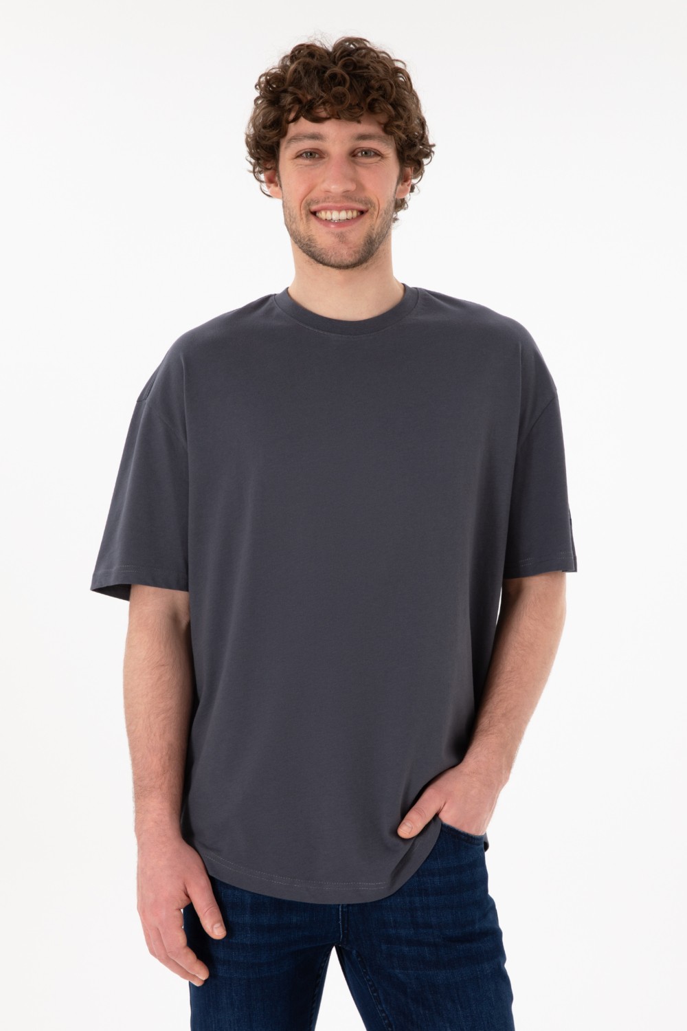 U.S. Polo Assn. Erkek Long Fit Bisiklet Yaka Siyah Basic Tişört 50305988-VR046 görsel 7