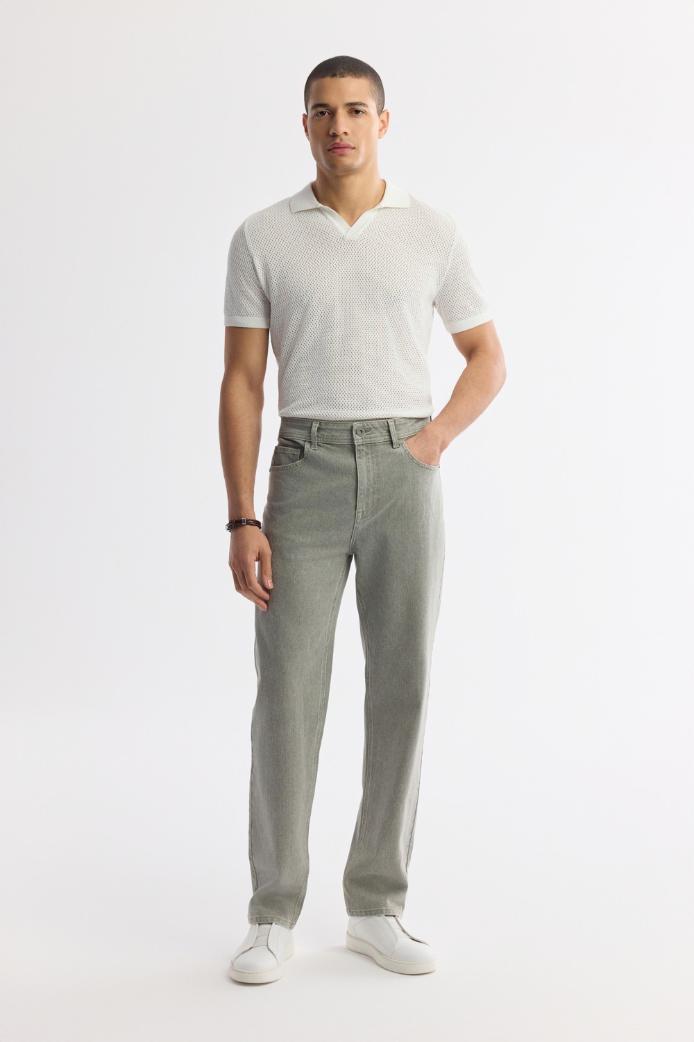 AVVA Erkek Haki Klasik Bel %100 Pamuk Eskitme Yıkamalı Tokyo Straight Fit Jean Pantolon A51Y3542