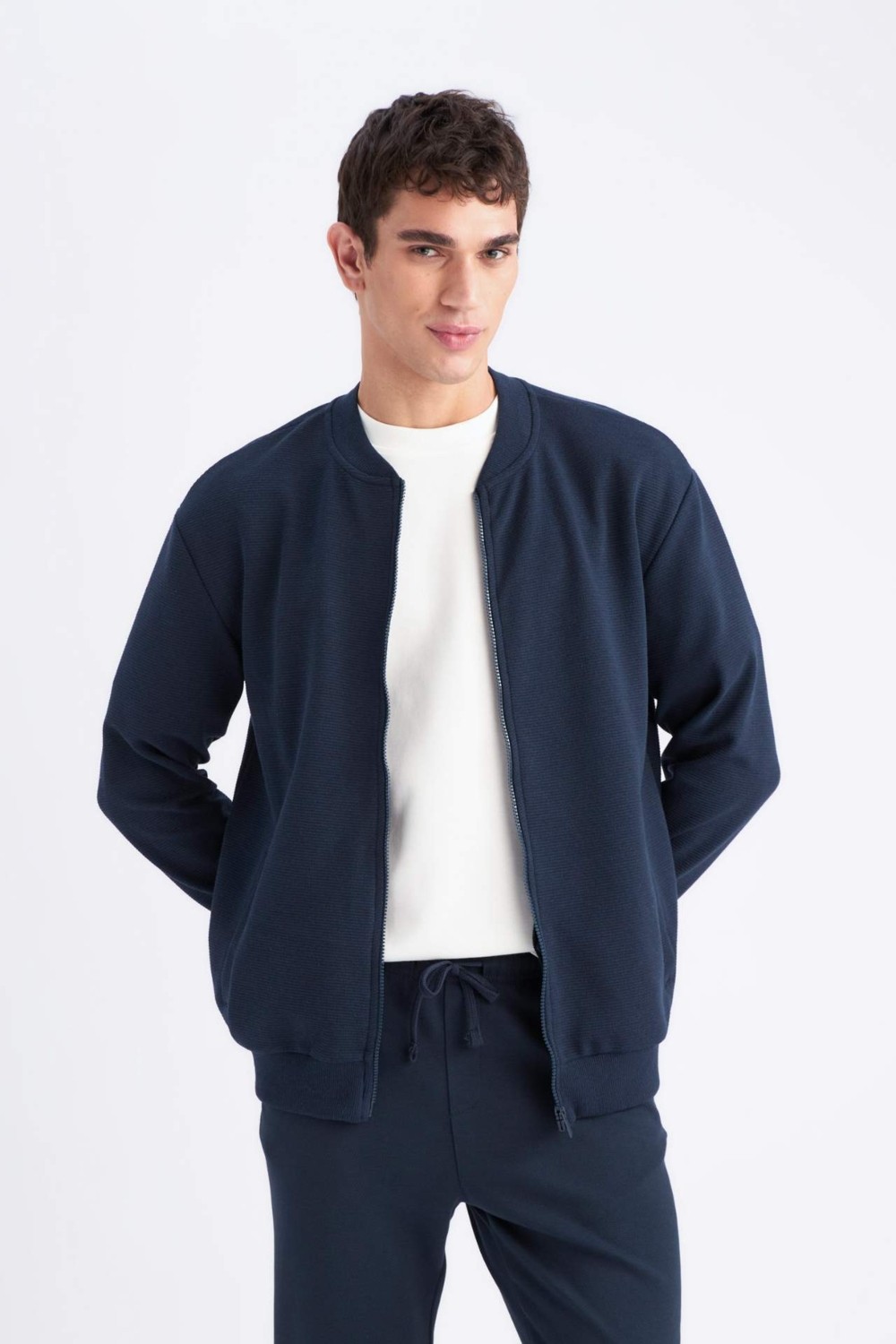 DeFacto Relax Fit Kolej Yaka Dokulu Bomber Hırka D7930AX25SP görsel 3