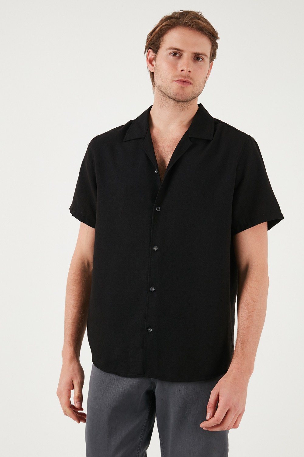 Buratti Keten Görünümlü Kısa Kollu Apaş Yaka Regular Fit Gömlek Erkek GÖMLEK CF23S116775 görsel 2