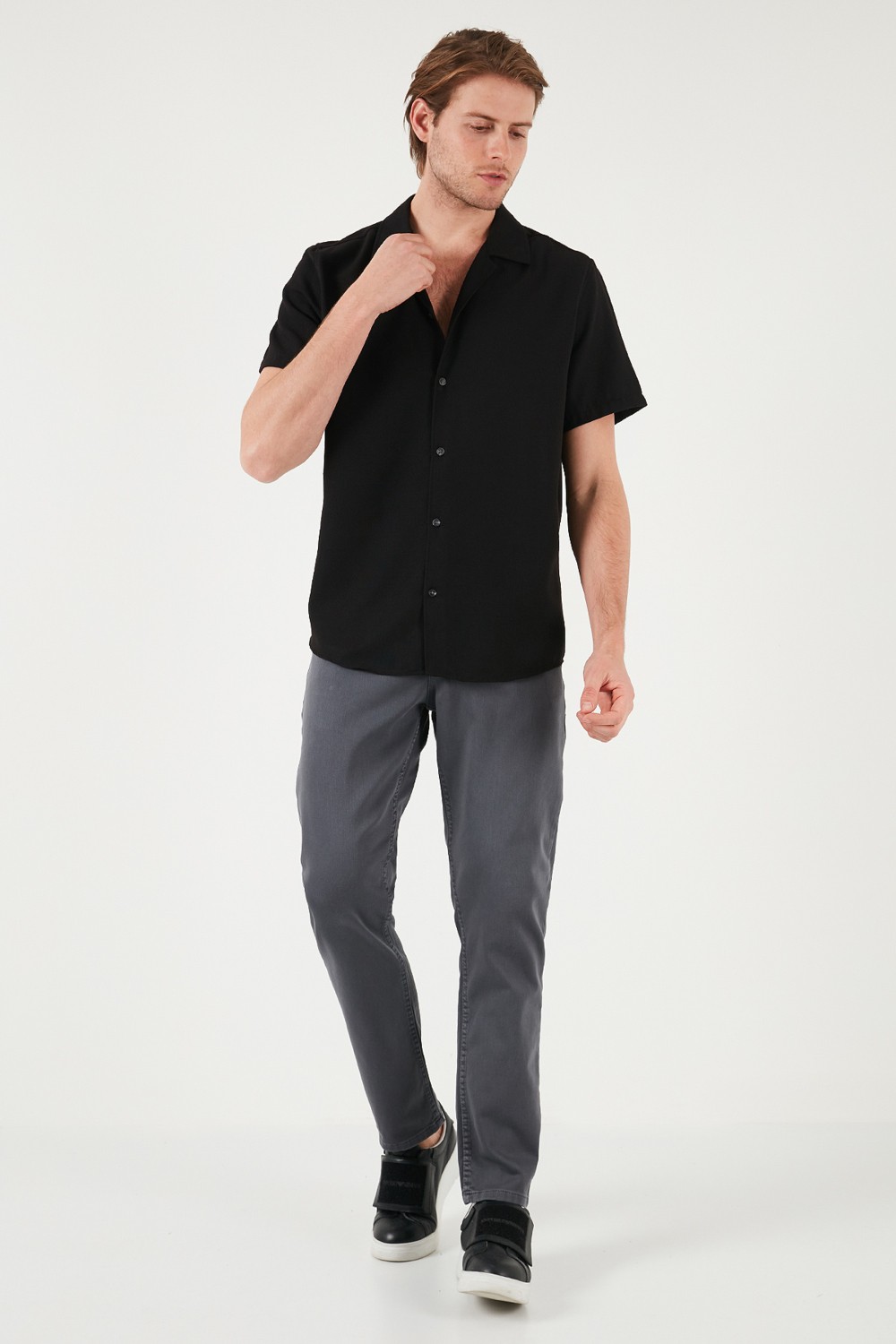 Buratti Keten Görünümlü Kısa Kollu Apaş Yaka Regular Fit Gömlek Erkek GÖMLEK CF23S116775 görsel 3