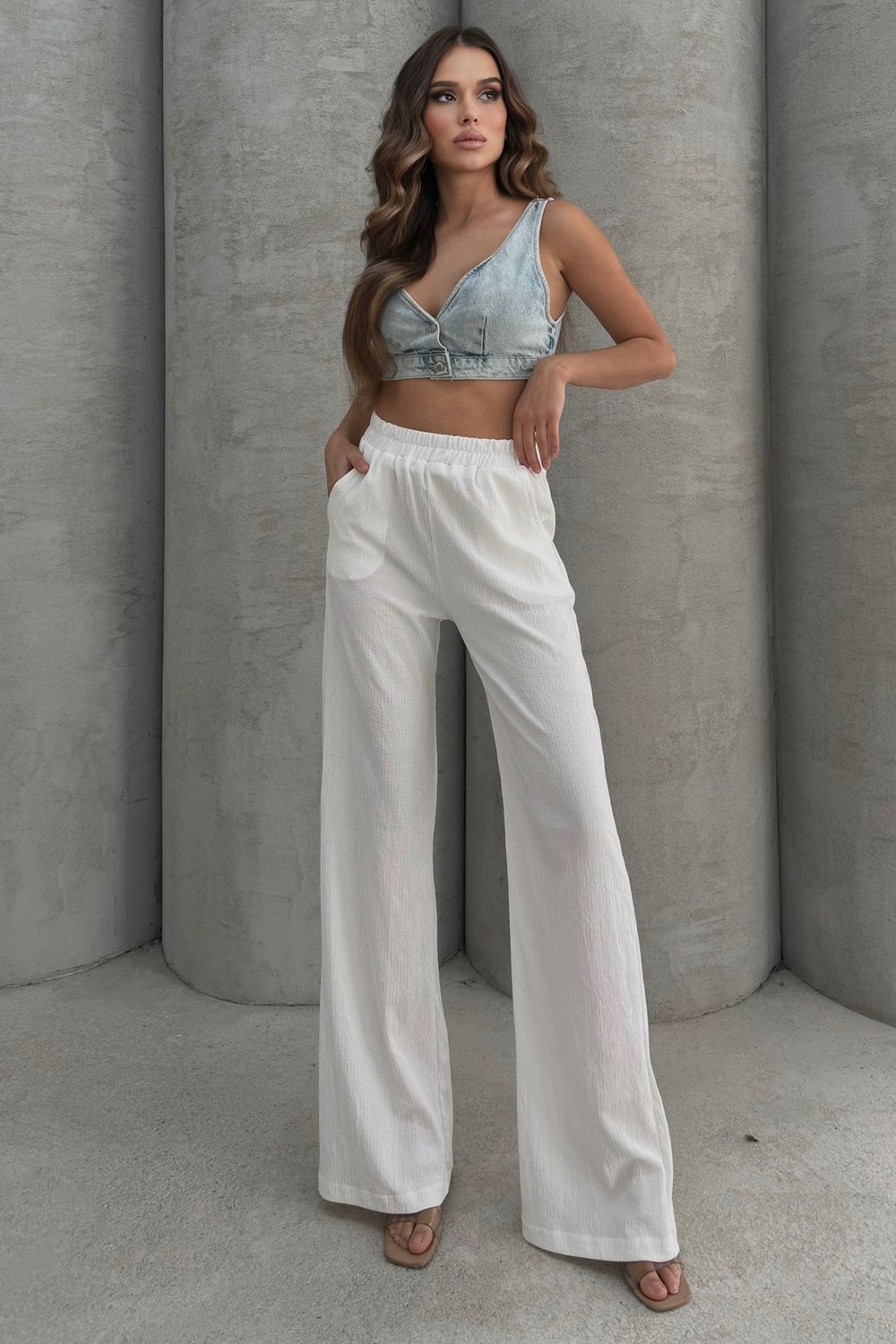 Lesa Wear Yumuşacık Yüksel Bel Geniş Paça Likralı Jarse Pantolon Flared görsel 2