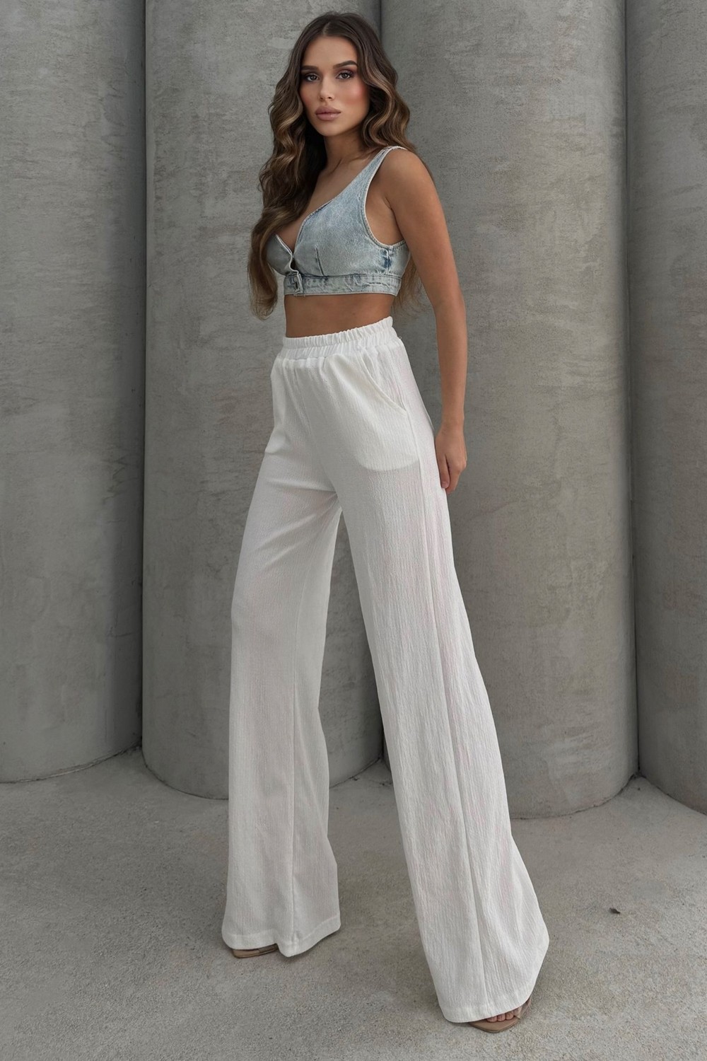 Lesa Wear Yumuşacık Yüksel Bel Geniş Paça Likralı Jarse Pantolon Flared görsel 5