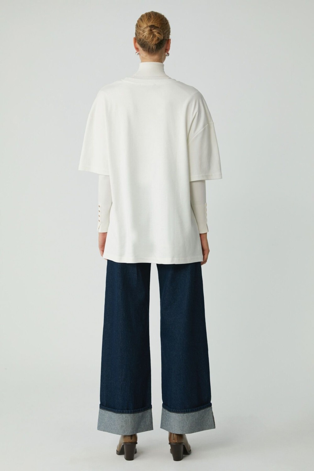 Ethiquet Modest Vıvıan Kadın %100 Organik Pamuklu Oversize Fit Bisiklet Yaka Krem Büyük Beden T-shirt görsel 6