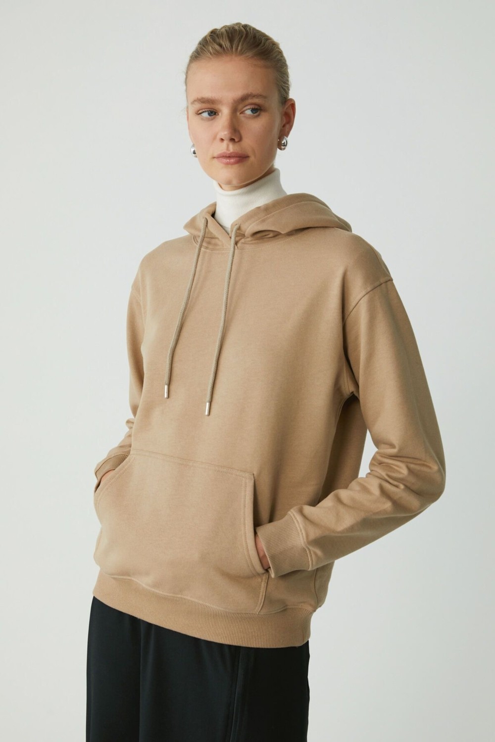 Ethiquet Abelia Kadın Içi Polarlı Yumuşacık Kalın Kumaşlı Kapüşonlu Comfort Fit Siyah Sweatshirt