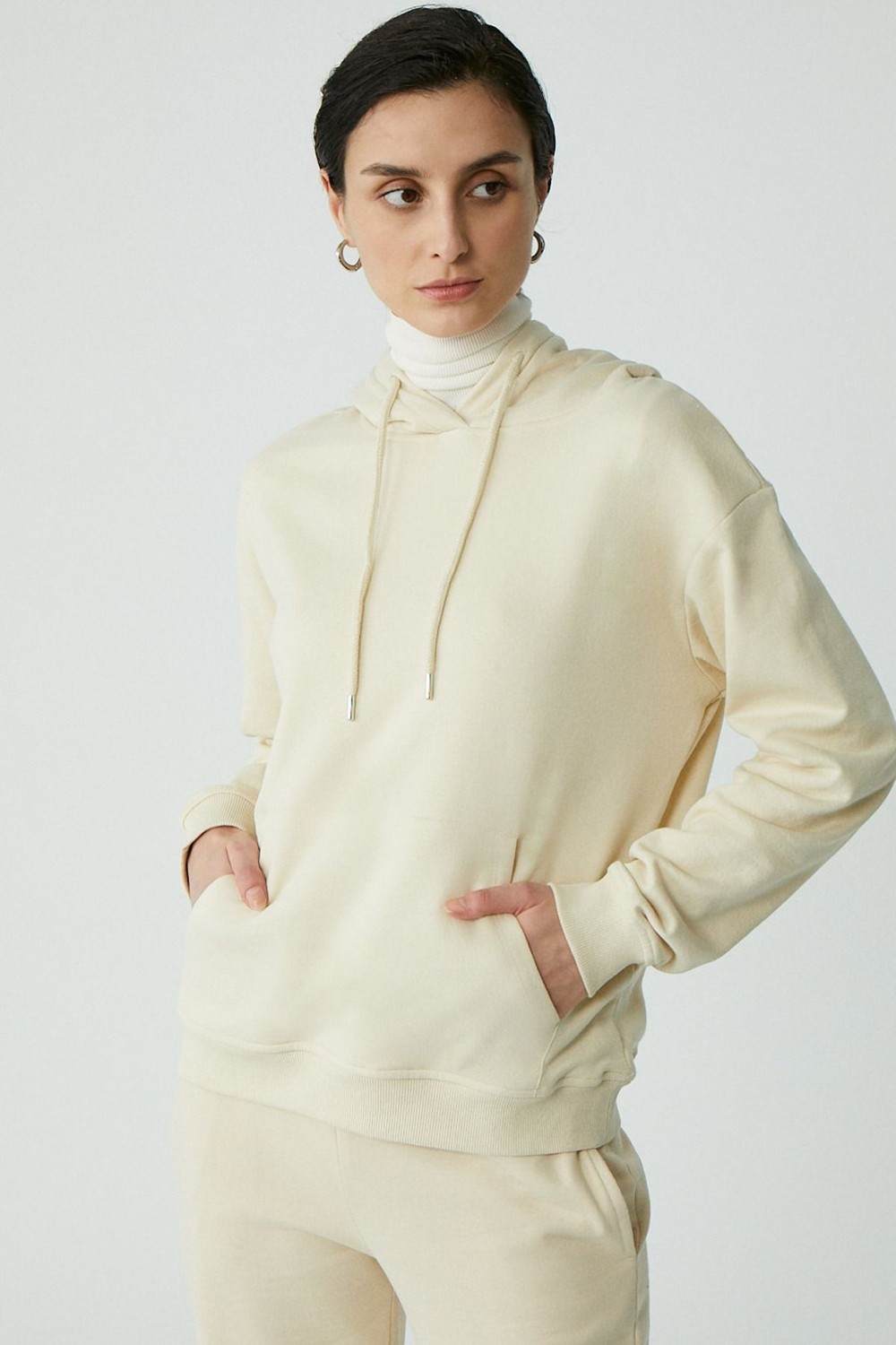 Ethiquet Abelia Kadın Içi Polarlı Yumuşacık Kalın Kumaşlı Kapüşonlu Comfort Fit Siyah Sweatshirt