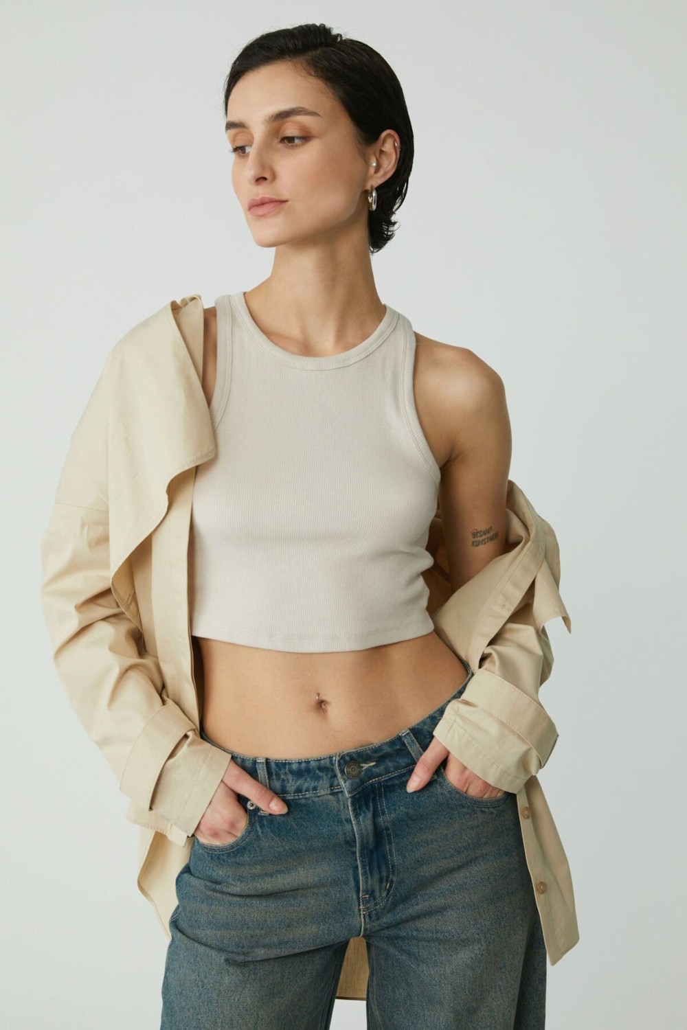 Ethiquet Joyce Kadın Slim Fit Dar Kalıp Sıfır Kol Bisiklet Yaka Örme Crop Mavi Atlet