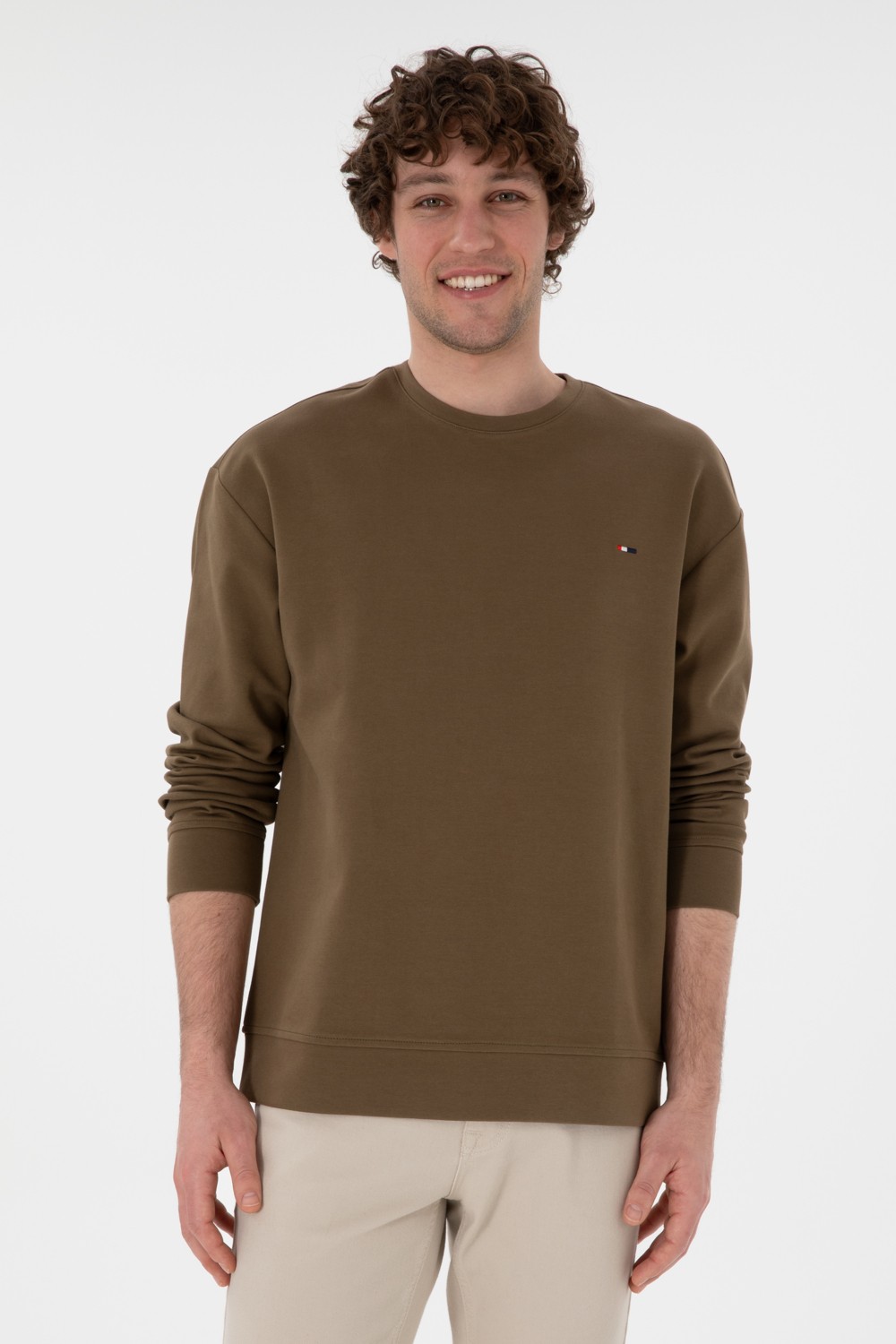 U.S. Polo Assn. Erkek Comfort Fit Bisiklet Yaka Ekru İnce Sweatshirt 50309858-VR019