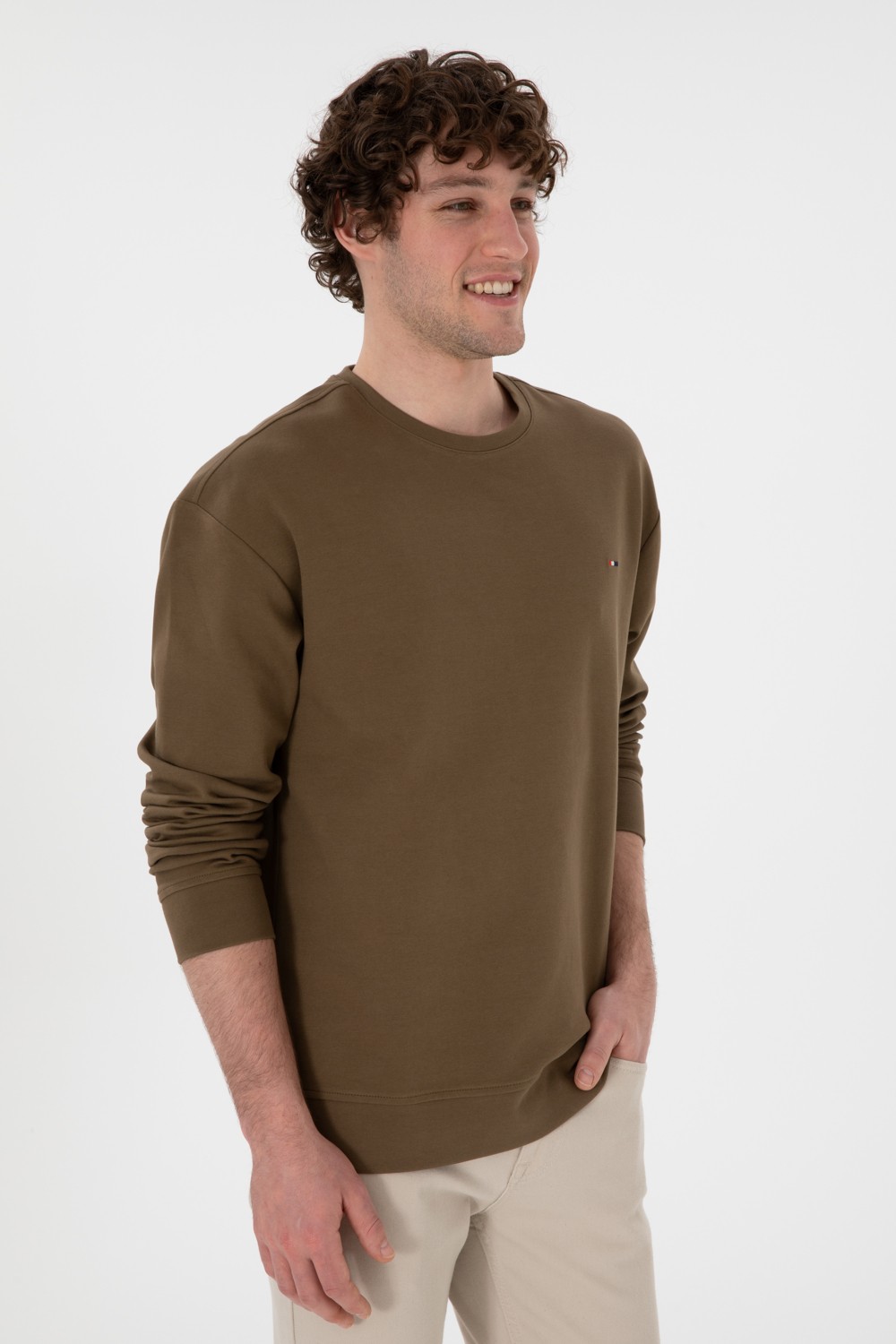 U.S. Polo Assn. Erkek Comfort Fit Bisiklet Yaka Ekru İnce Sweatshirt 50309858-VR019 görsel 3