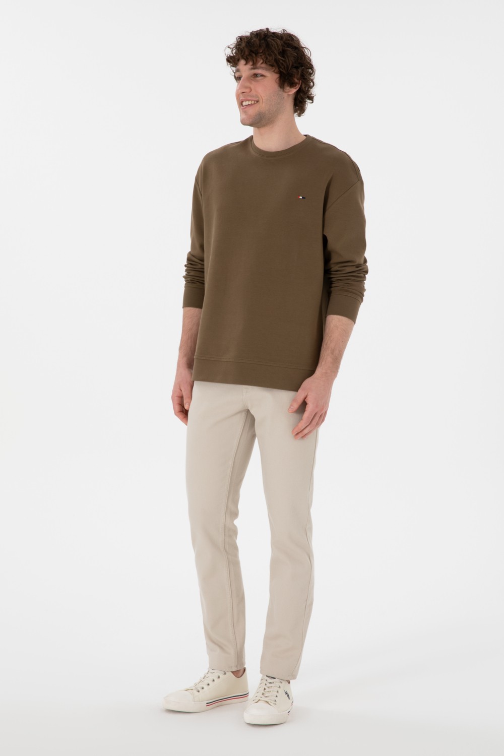 U.S. Polo Assn. Erkek Comfort Fit Bisiklet Yaka Ekru İnce Sweatshirt 50309858-VR019 görsel 4