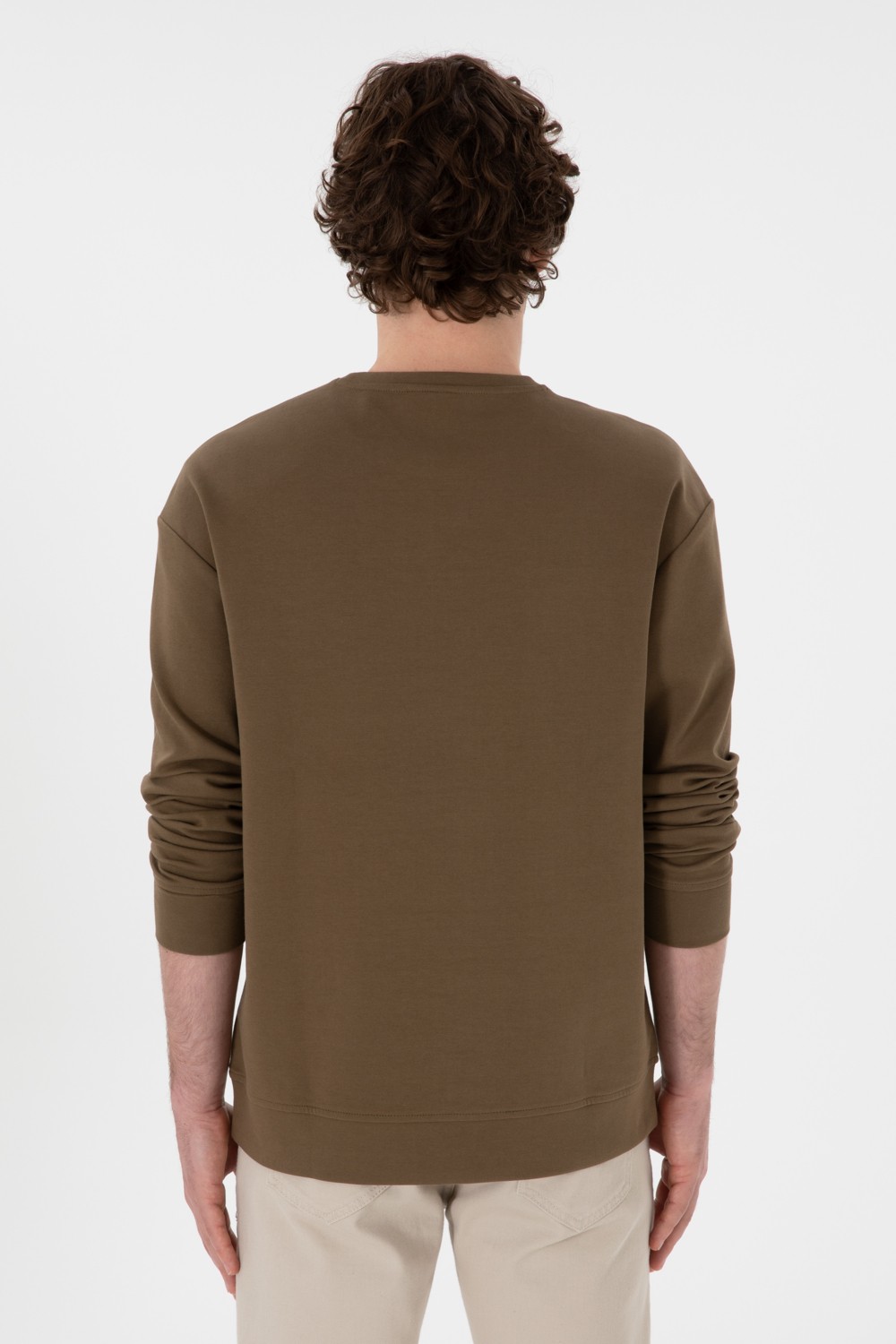 U.S. Polo Assn. Erkek Comfort Fit Bisiklet Yaka Ekru İnce Sweatshirt 50309858-VR019 görsel 5