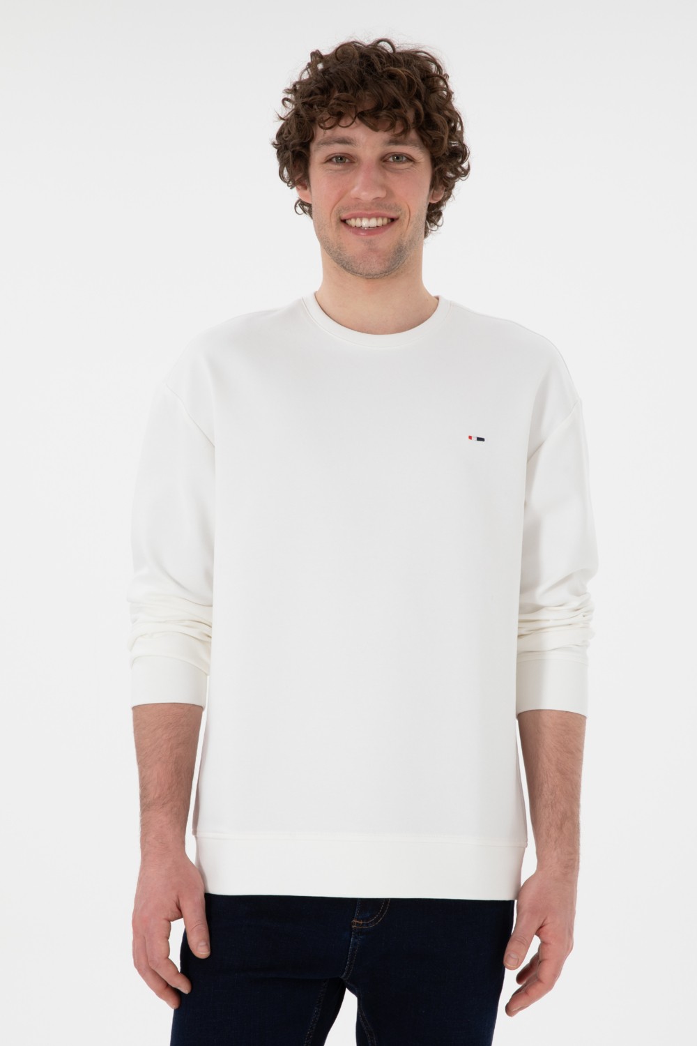U.S. Polo Assn. Erkek Comfort Fit Bisiklet Yaka Ekru İnce Sweatshirt 50309858-VR019