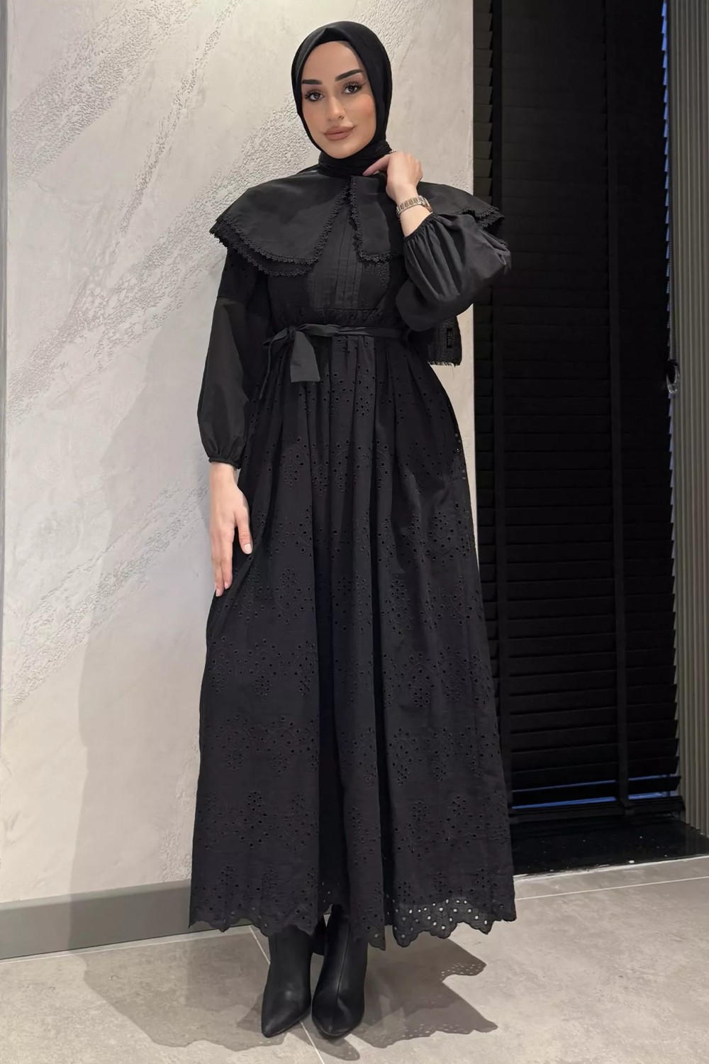 Julude Kadın Büyük Yakalı Fistolu Tesettür Elbise
