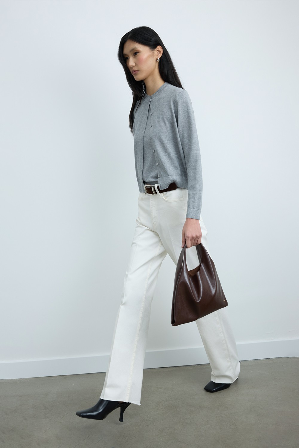 Suud Collection Ekru Lea Triko Hırka görsel 4