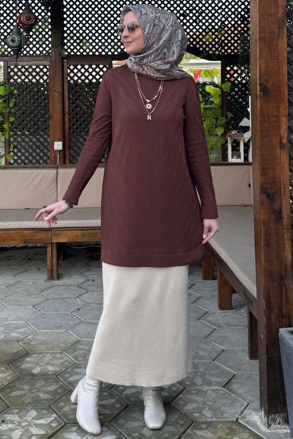 Rabia Şamlı Damla Triko Tunik Kahve