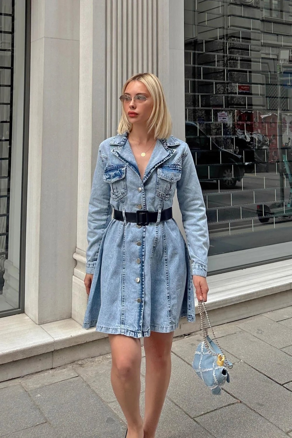 Asia Denim Woman Asia Denim Women Kadın Kot Elbise Kemer Detaylı görsel 3