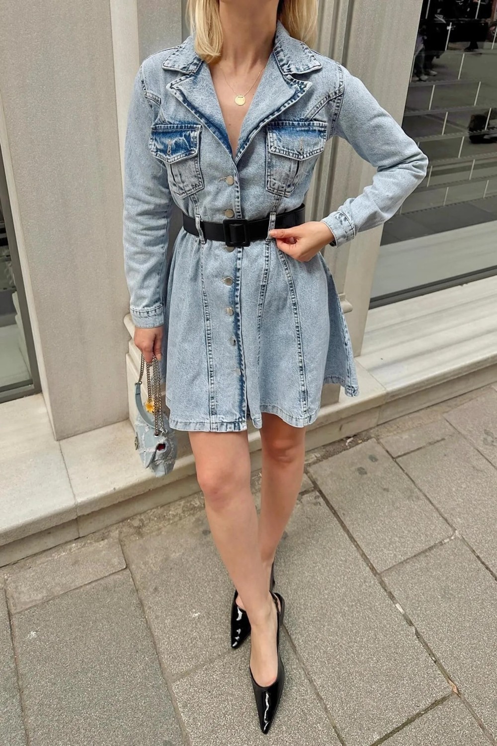 Asia Denim Woman Asia Denim Women Kadın Kot Elbise Kemer Detaylı görsel 4