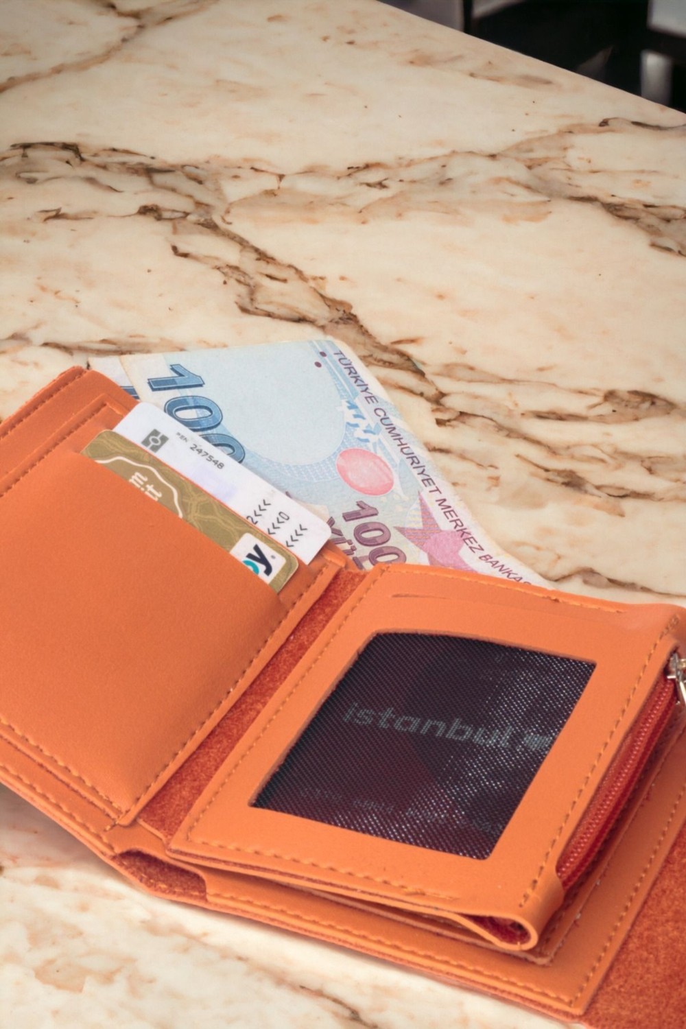 Lion Store Kadın Yumuşak Derili Çıtçıtlı ve Fermuarlı Şık Turuncu Cüzdan Kartlık Aksesuar görsel 4