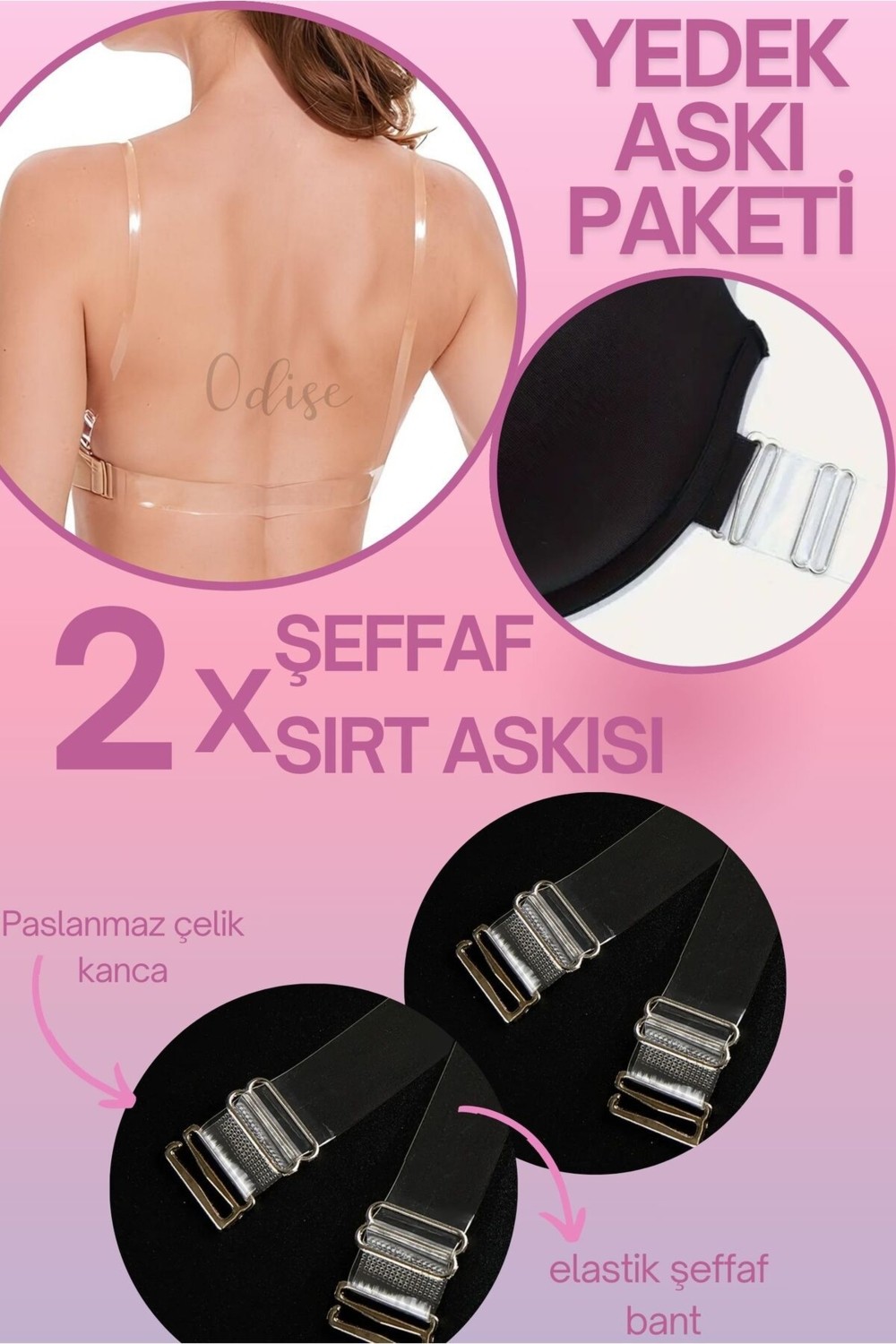 Odise Sırtı Şeffaf Sütyenler Için Yedek Sirt Şeffaf Askisi 2'li Paket
