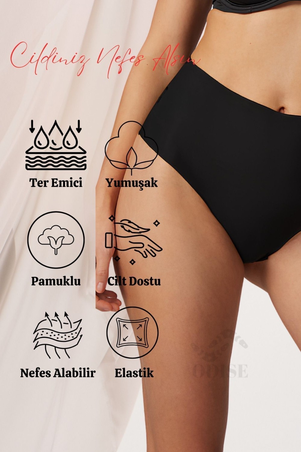 Odise Pamuklu Battal Büyük Beden Kadın Külot Yüksek Bel Bato 5 Li Paket Likralı Geniş Kenarlı görsel 2