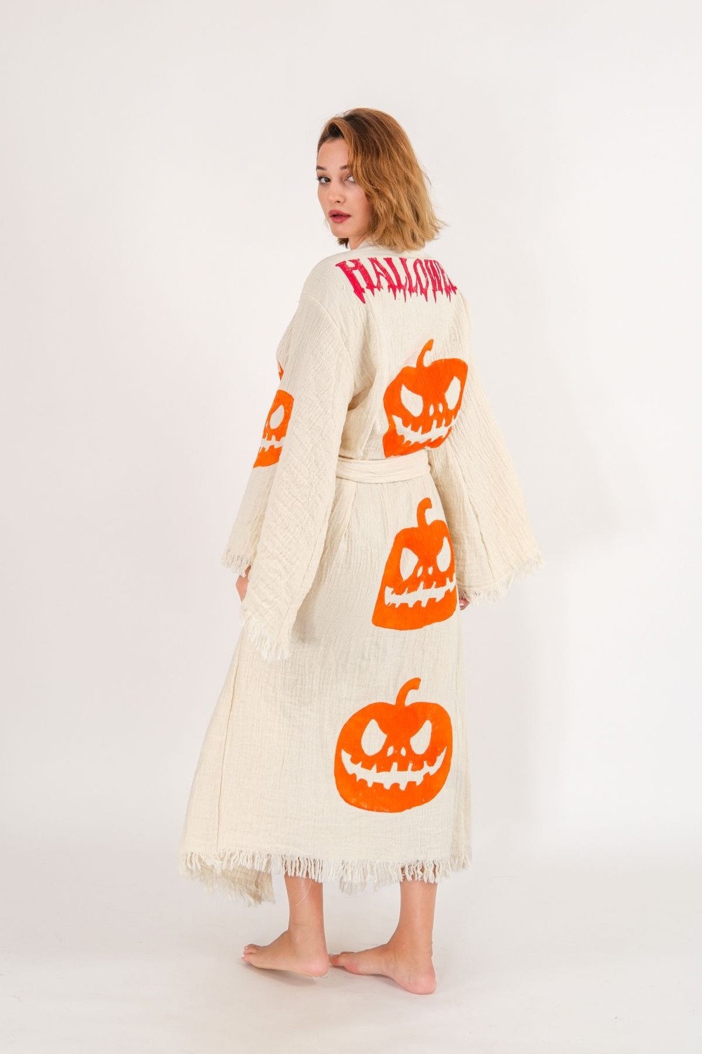 Befera Design Halloween Müslin Kimono %100 Pamuklu Bornoz Kaftan Sabahlık