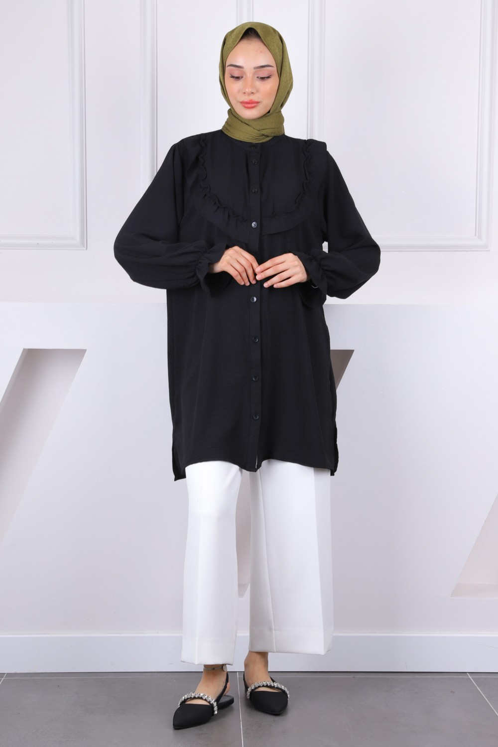 İmaj Butik Siyah Önü Fırfırlı Ayrobin Tunik görsel 3