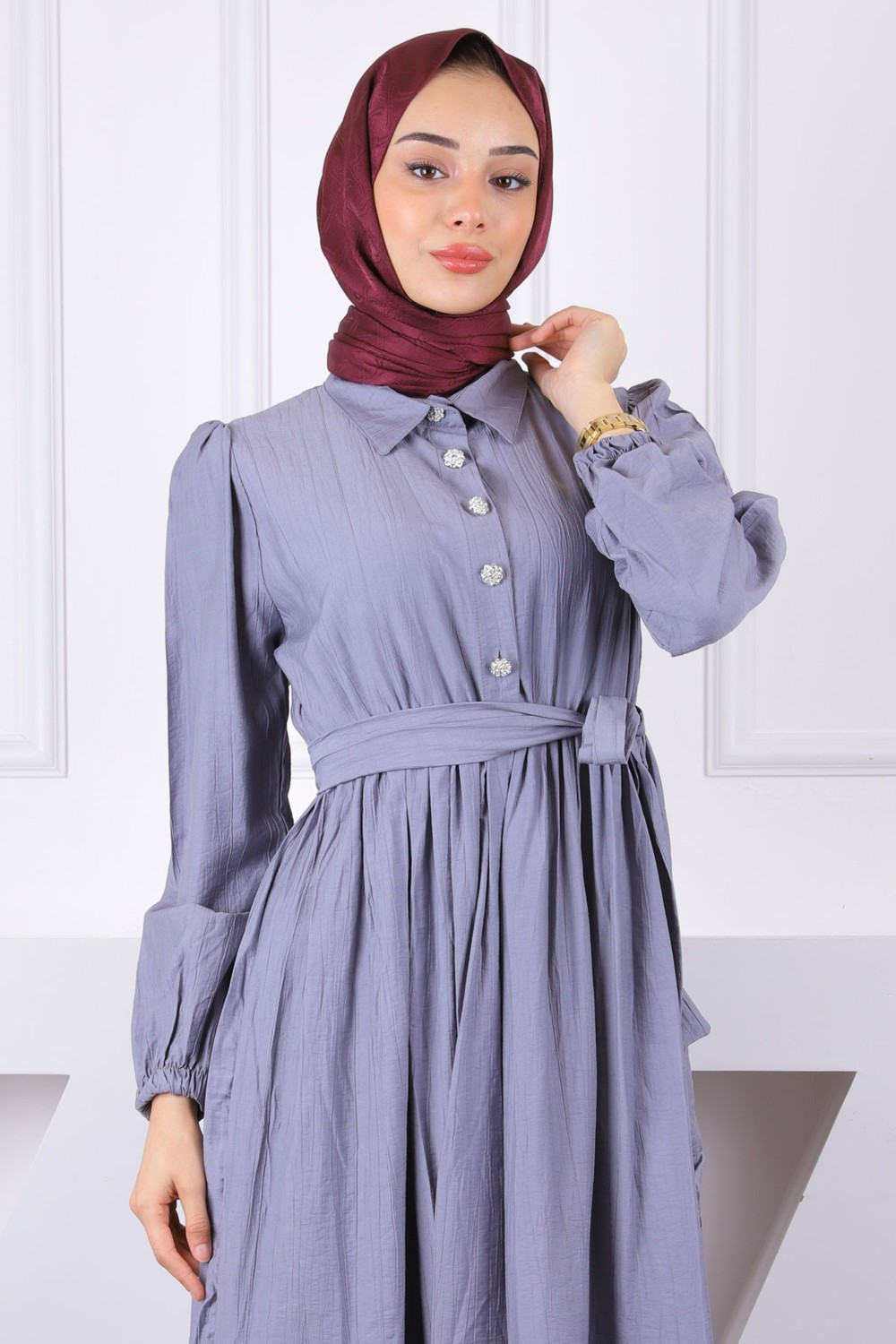 İmaj Butik Siyah Bel Lastikli Kuşaklı Modal Elbise görsel 4