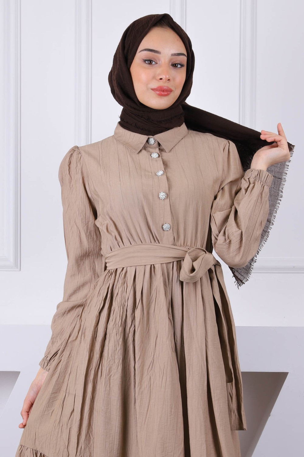 İmaj Butik Siyah Bel Lastikli Kuşaklı Modal Elbise görsel 8