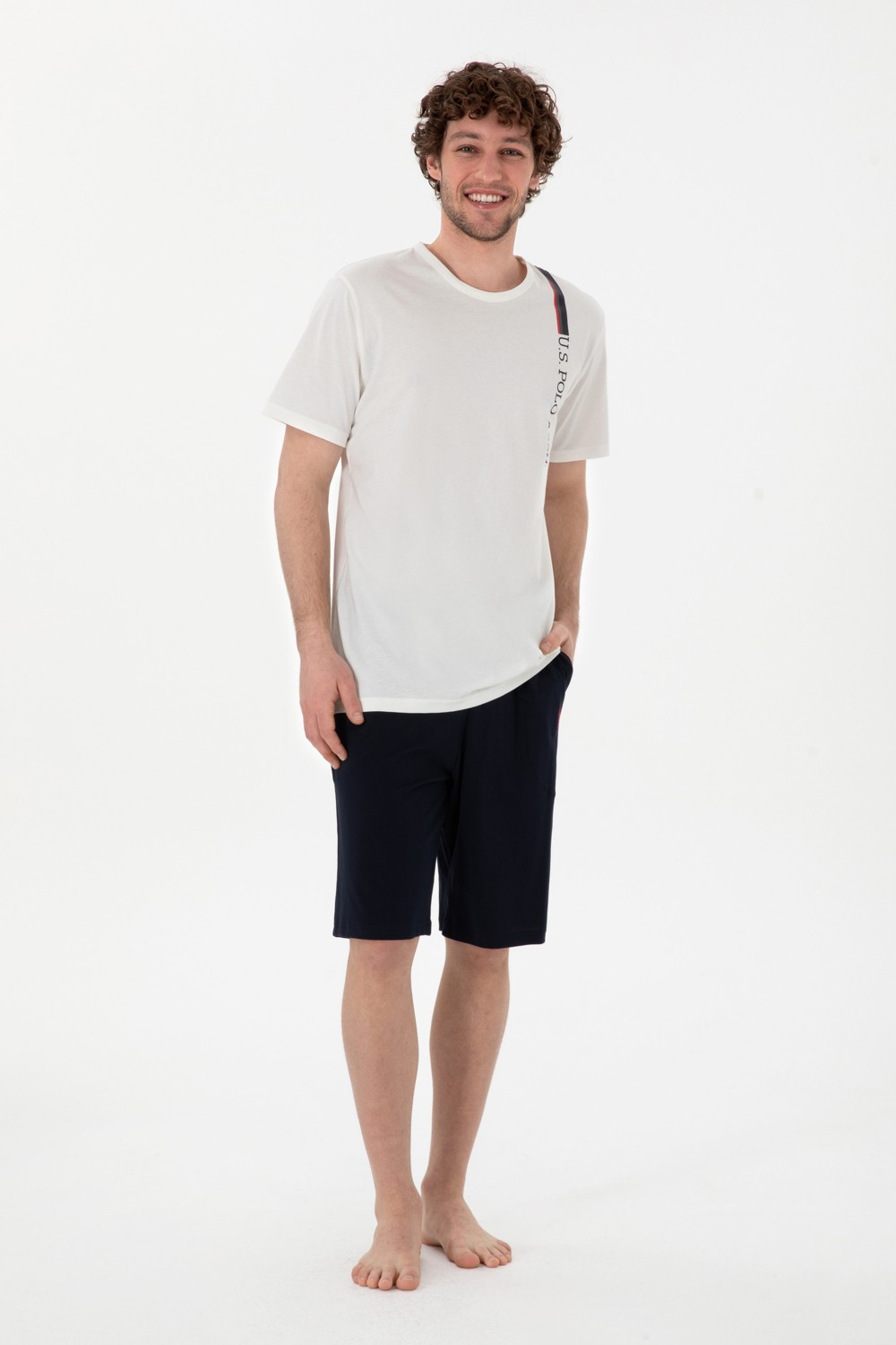 U.S. Polo Assn. Erkek Bisiklet Yaka Beyaz Pijama Takımı 50309355-VR013